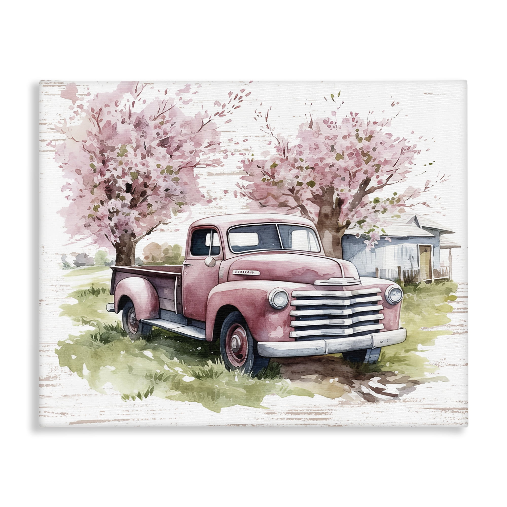 Stupell Industries Cherry Blossoms & Pickup Transportation Painting Gallery Wrapped Canvas Art Print Wall Art, 48 x 36