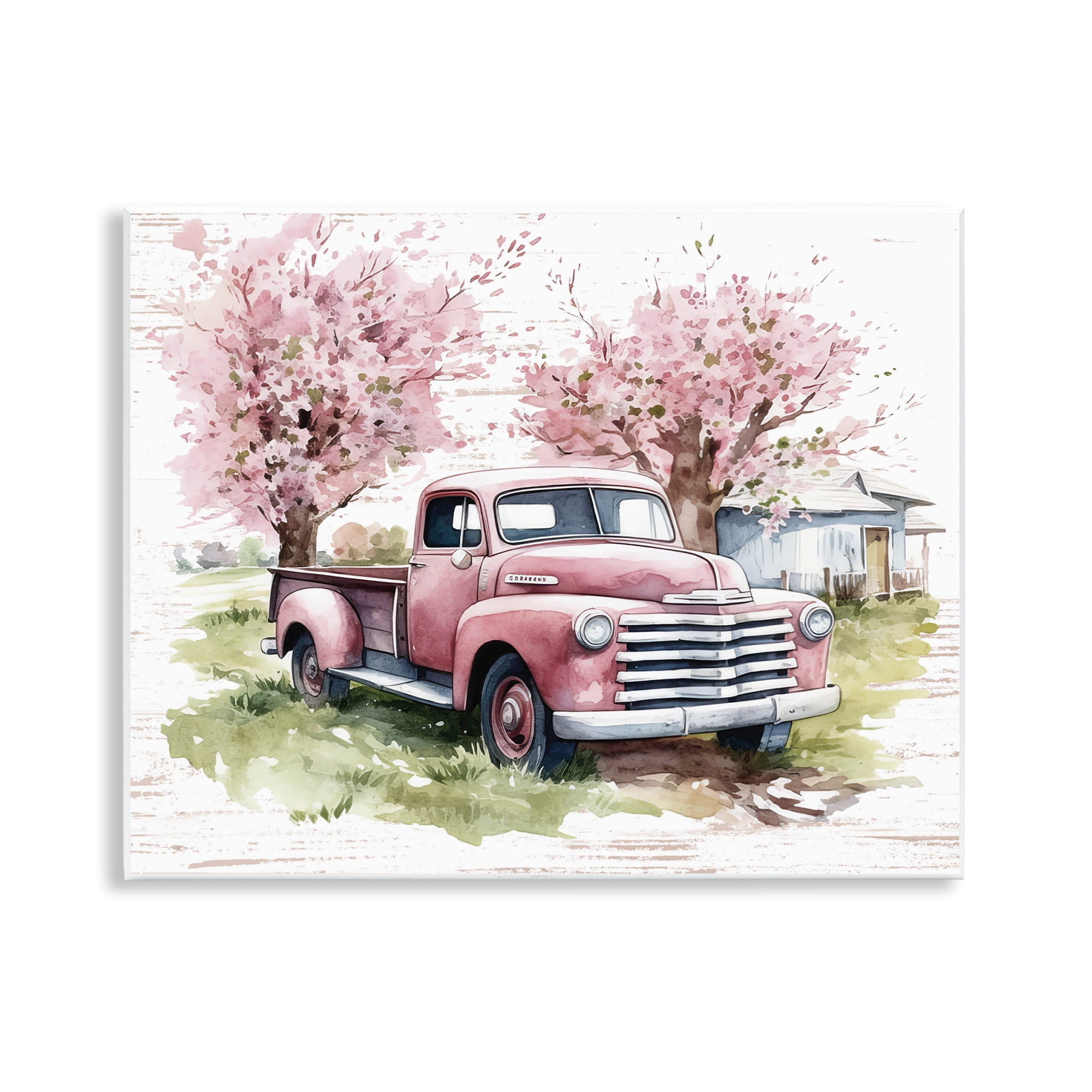 Stupell Industries Cherry Blossoms & Pickup Transportation Painting Unframed Art Print Wall Art, 14 x 11