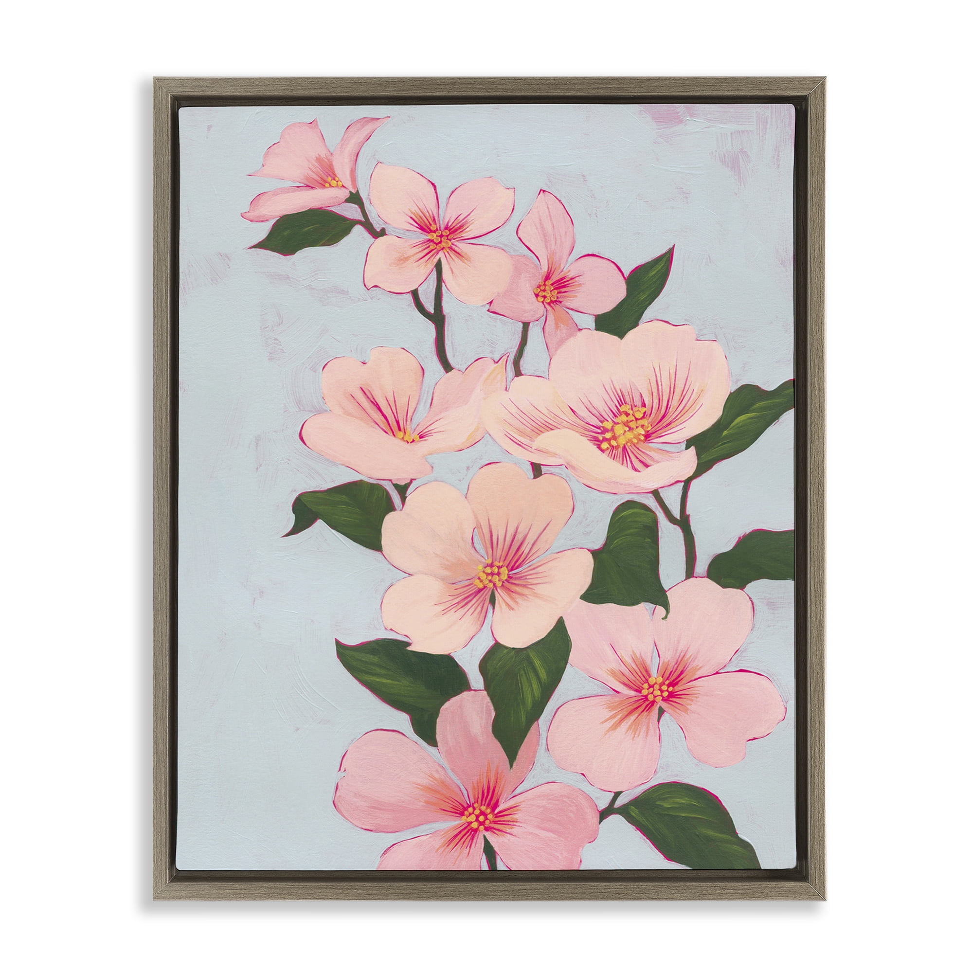 Stupell Industries Cherry Blossoms Vine Botanical & Floral Painting Brown Floater Framed Art Print Wall Art, 17 x 21