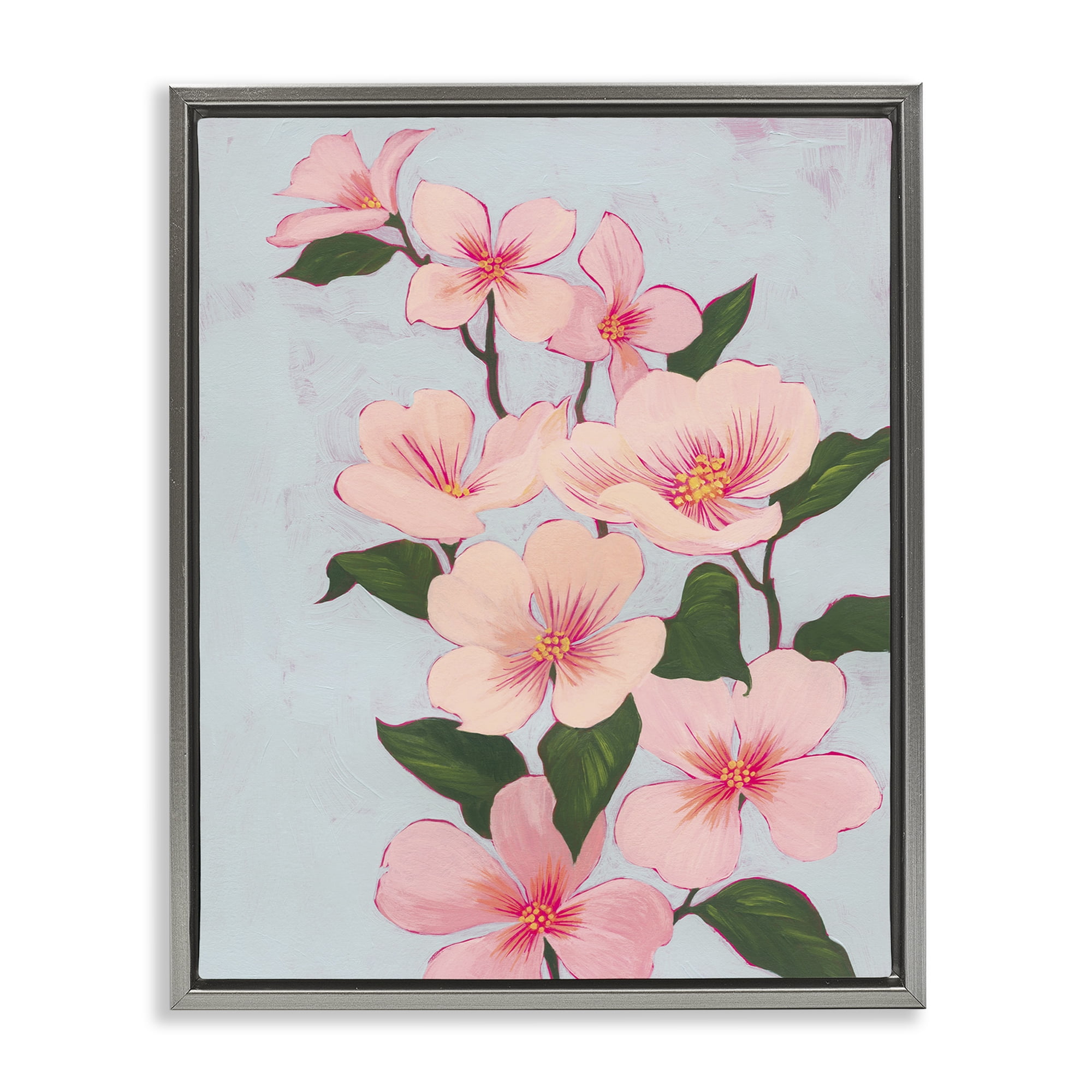 Stupell Industries Cherry Blossoms Vine Botanical & Floral Painting Gray Floater Framed Art Print Wall Art, 25 x 31