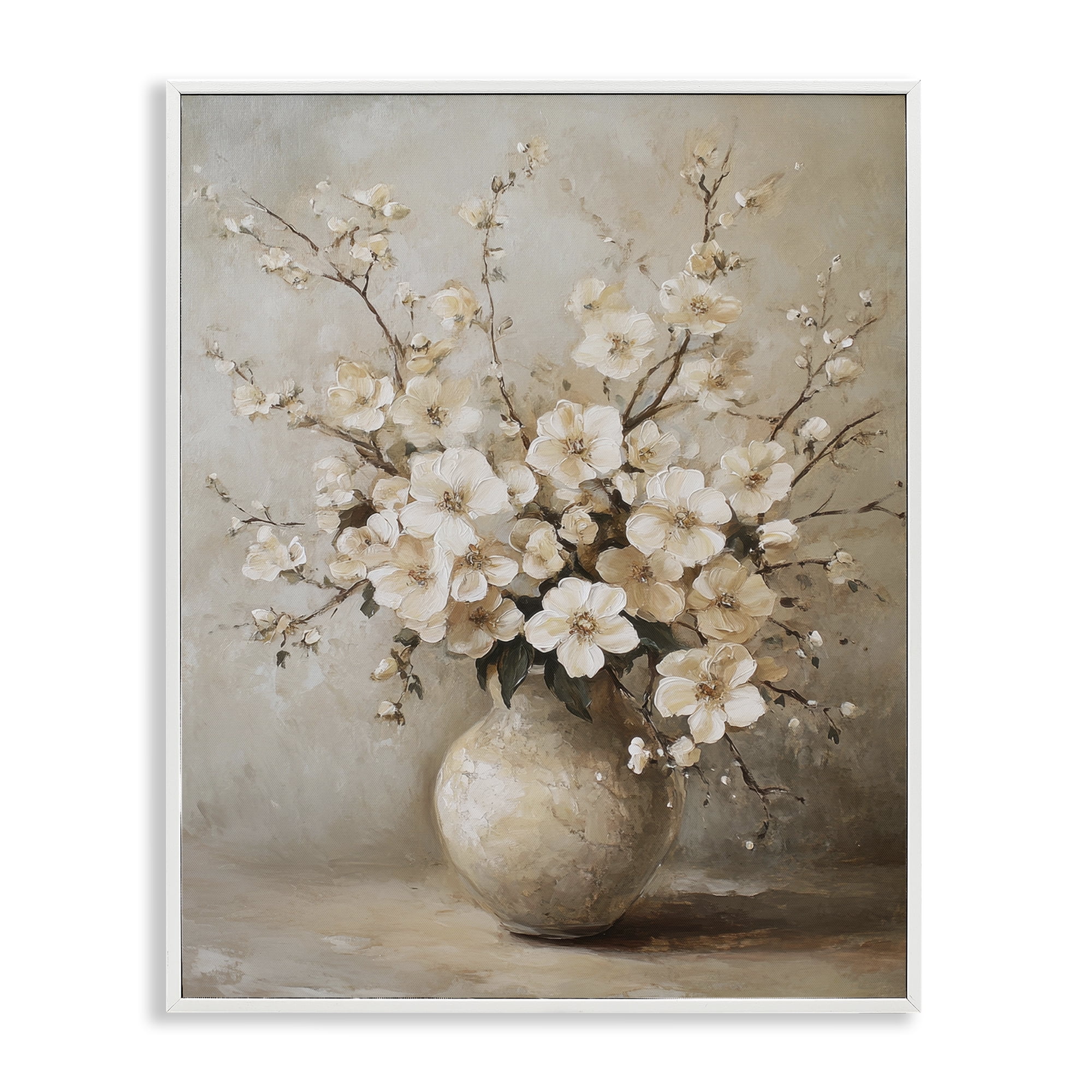 Stupell Industries Cherry Blossoms in Pottery Plants & Flowers Painting White Framed Art Print Wall Art, 16 x 20