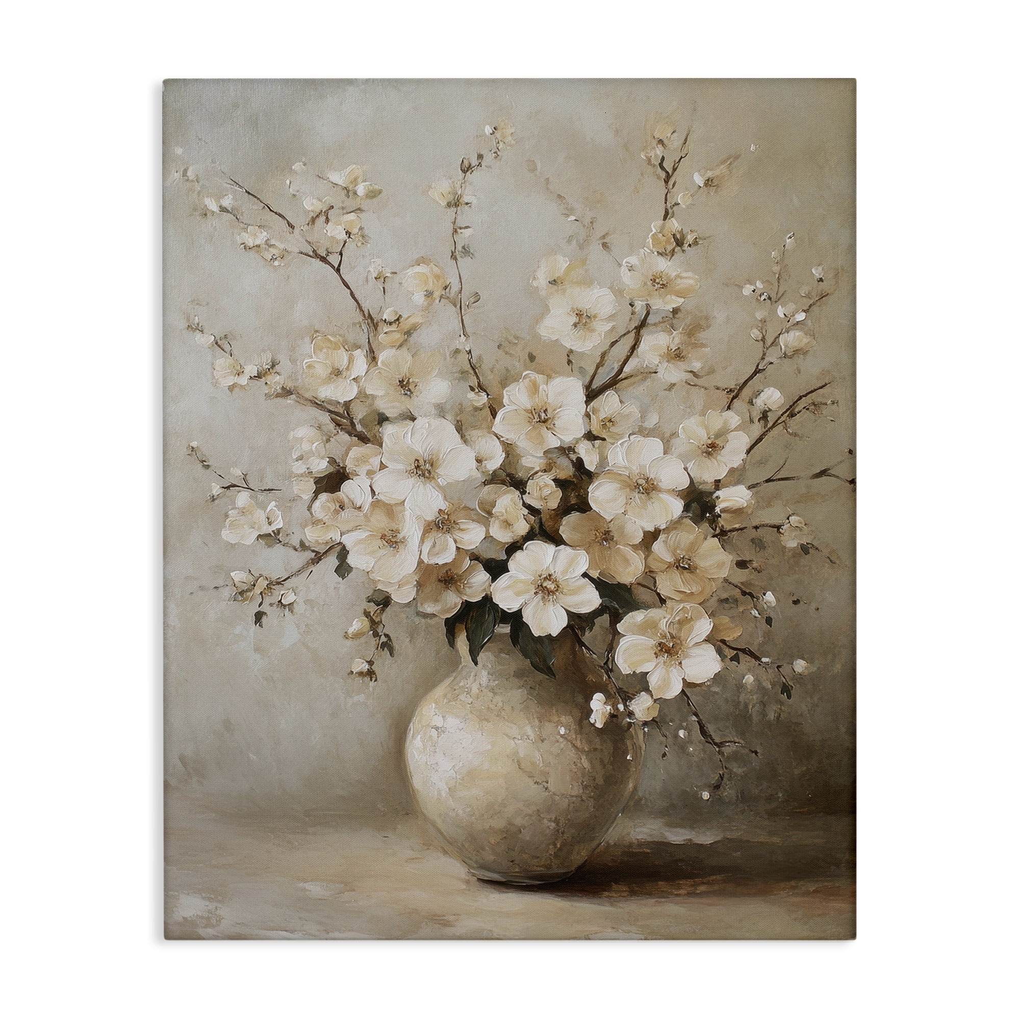Stupell Industries Cherry Blossoms in Pottery Plants & Flowers Painting Wrapped Canvas Art Print Wall Art, 16 x 20