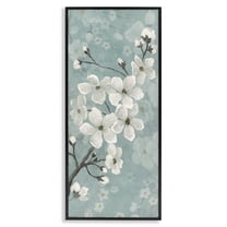 Stupell Industries Cherry Blossoms on Green Floral Painting Black Framed Art Print Wall Art, 10 x 24