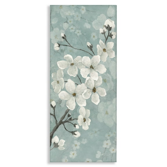 Stupell Industries Cherry Blossoms on Green Floral Painting Wrapped Canvas Canvas Art Print Wall Art, 10 x 24