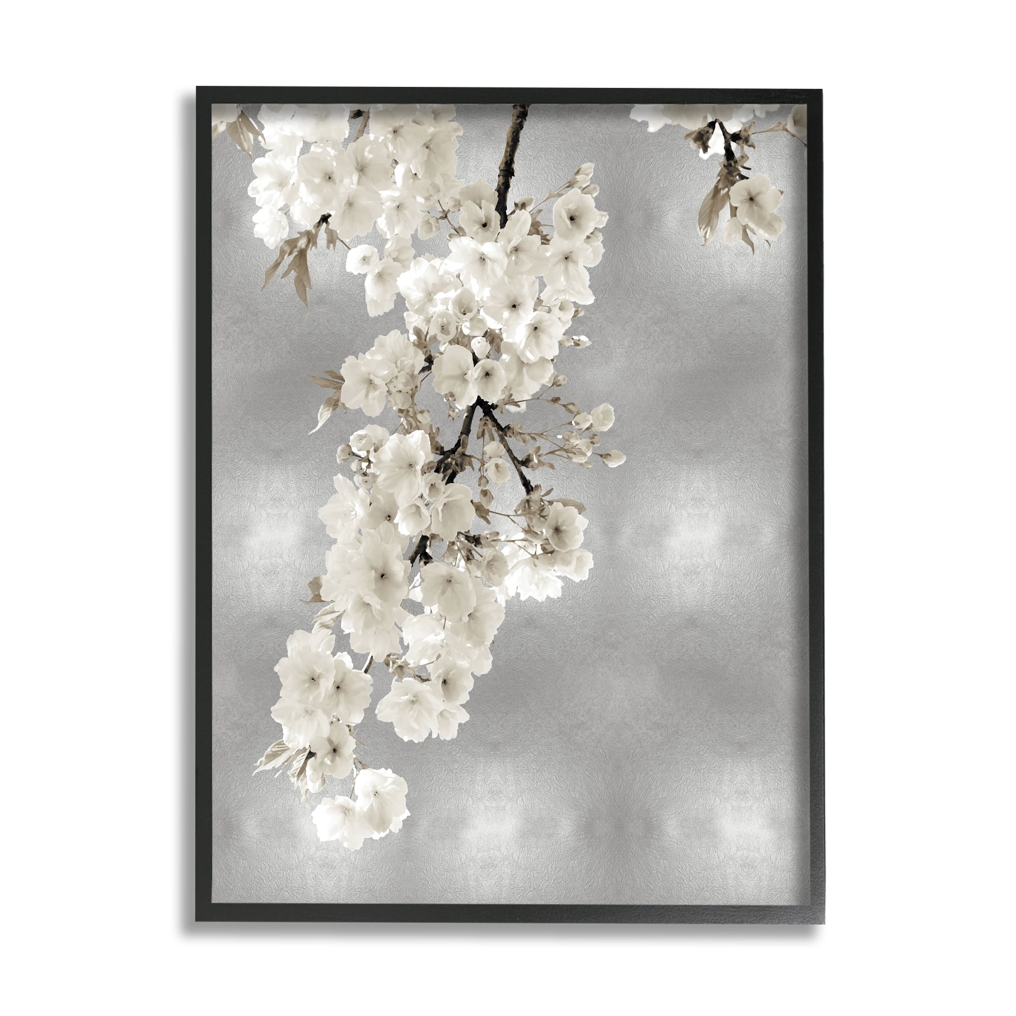 Stupell Industries Cherry Blossoms on Grey Botanical & Floral Painting Black Framed Art Print Wall Art, 11 x 14