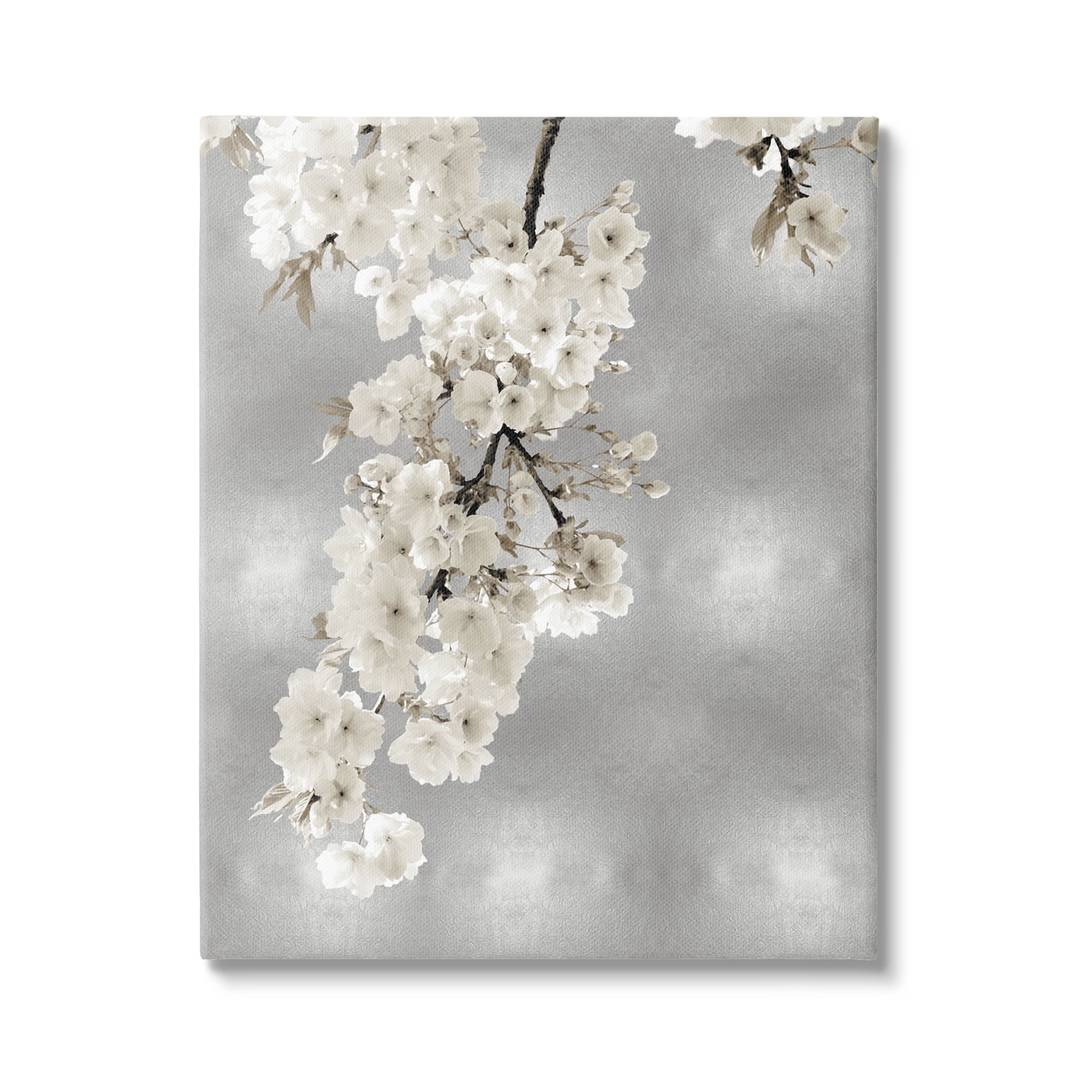 Stupell Industries Cherry Blossoms on Grey Botanical & Floral Painting Gallery Wrapped Canvas Art Print Wall Art, 24 x 30