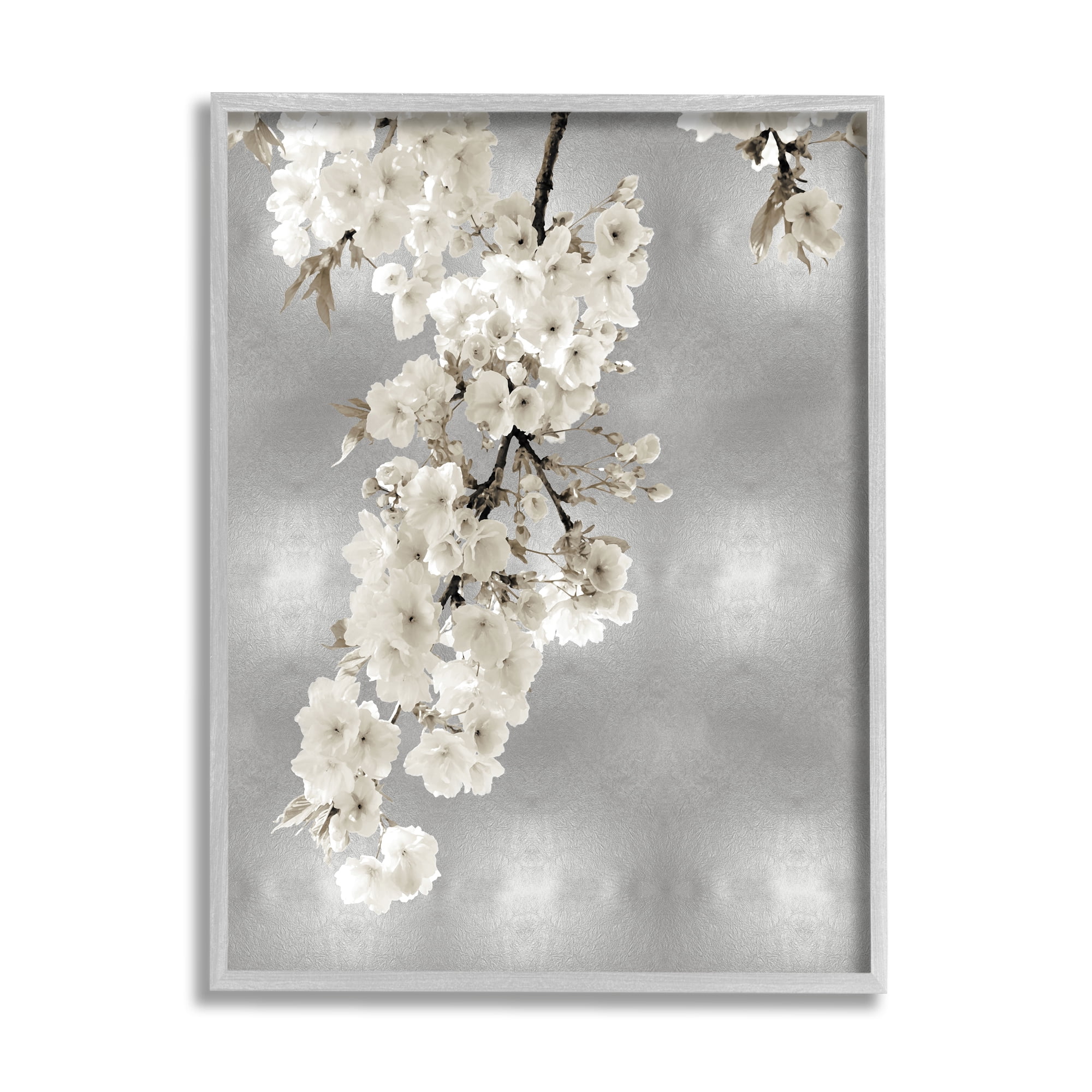 Stupell Industries Cherry Blossoms on Grey Botanical & Floral Painting Gray Framed Art Print Wall Art, 24 x 30