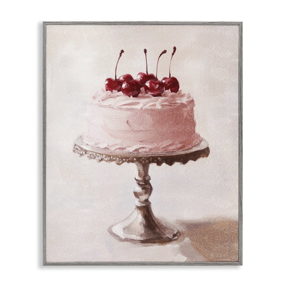Stupell Industries Transitional Cherry Cake Delight Gray Framed Giclee Art, 16 x 20, by Svetlana Aleynikova