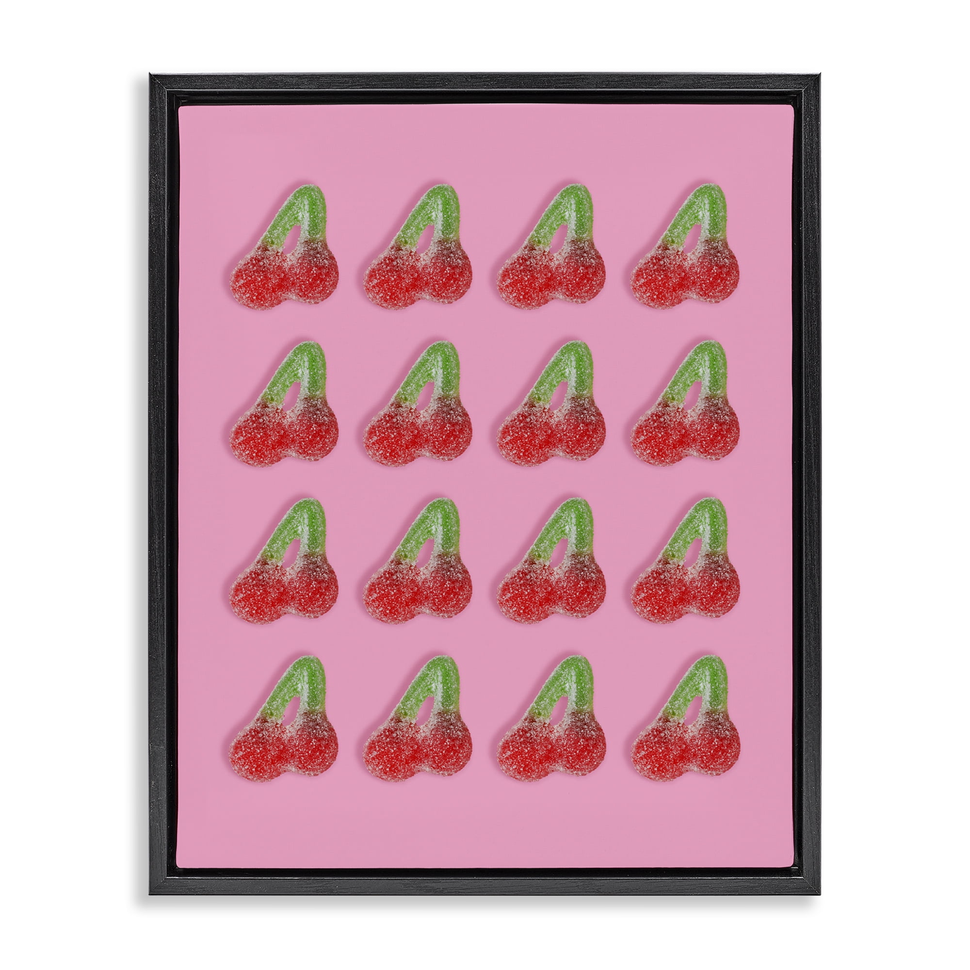 Stupell Industries Cherry Candy Pattern Black Framed Floater Canvas Wall Art, design by LISH Creative