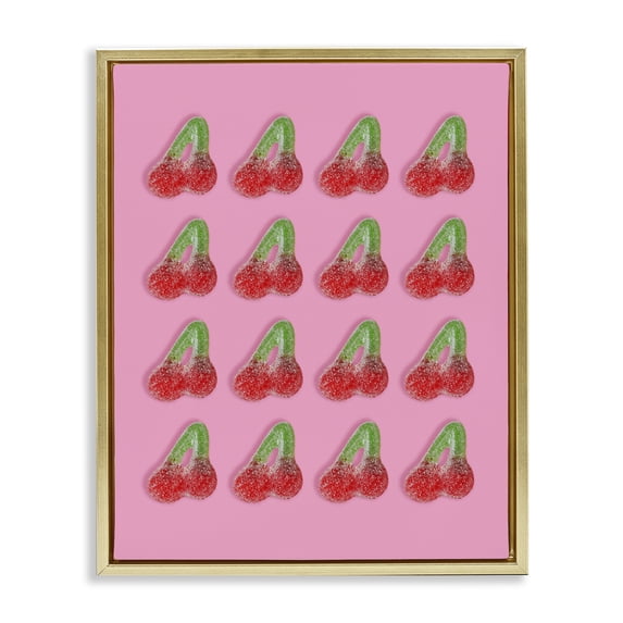 Stupell Industries Cottage Cherry Candy Pattern Gold Floating Frame Canvas Art, 17 x 21, by LISH Creative