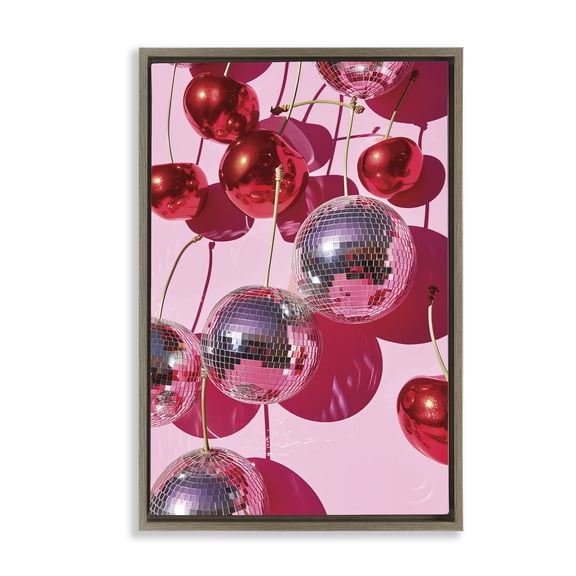 Stupell Industries Eclectic Cherry Disco Fruits Brown Floating Frame Canvas Art, 21 x 31, by LSR Design Studio