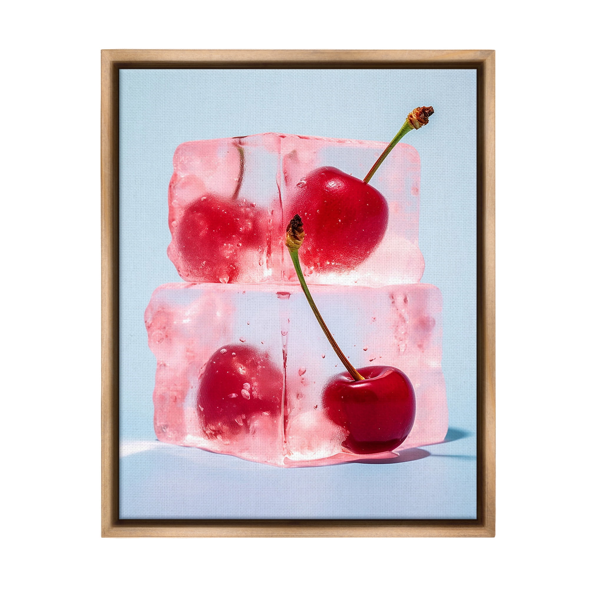 Stupell Industries Cherry Ice Cubes Food & Beverage Painting Brown Floater Framed Canvas Art Print Wall Art, 25 x 31