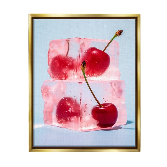 Stupell Industries Cherry Ice Cubes Food & Beverage Painting Gold Floater Framed Canvas Art Print Wall Art, 17 x 21