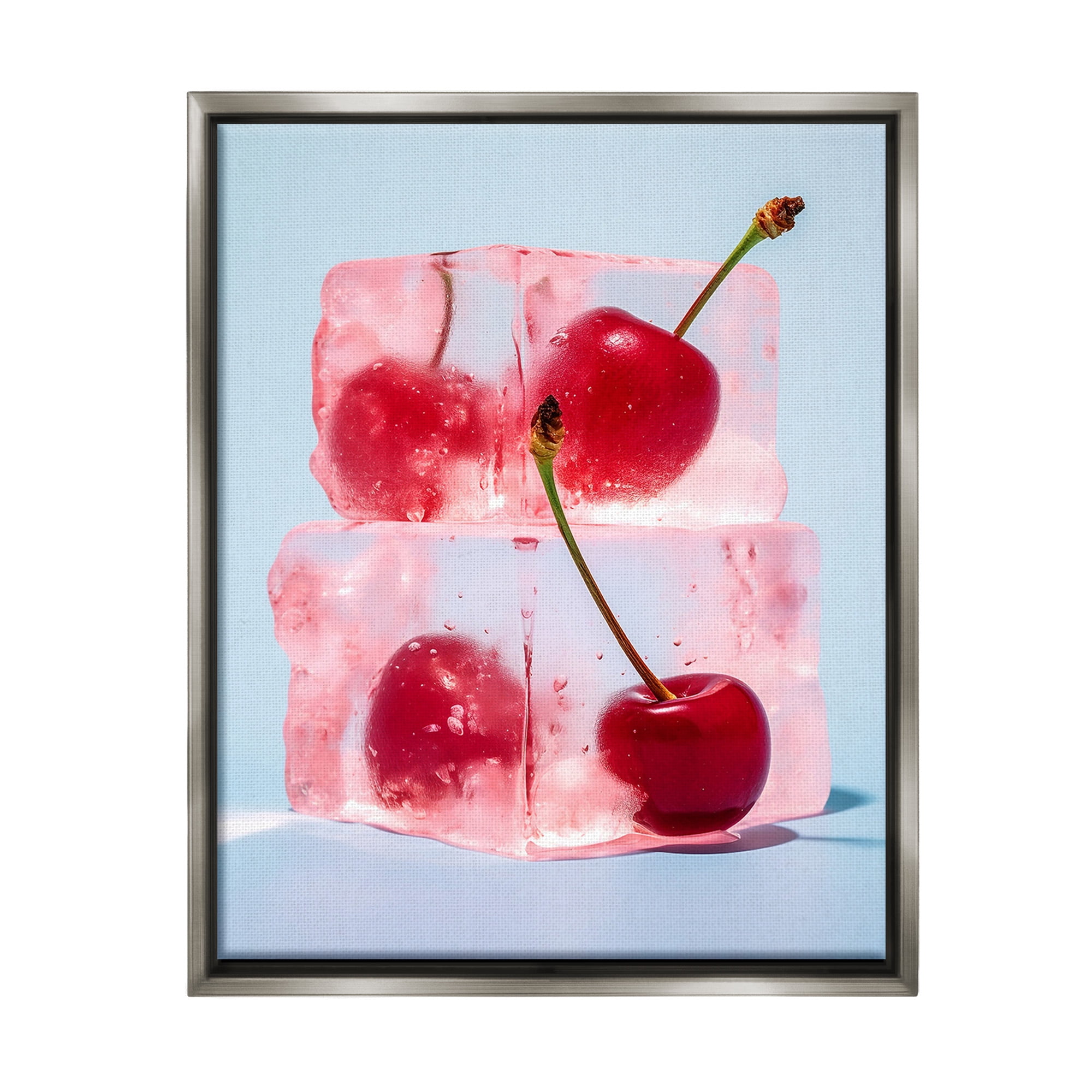 Stupell Industries Cherry Ice Cubes Food & Beverage Painting Gray Floater Framed Canvas Art Print Wall Art, 17 x 21