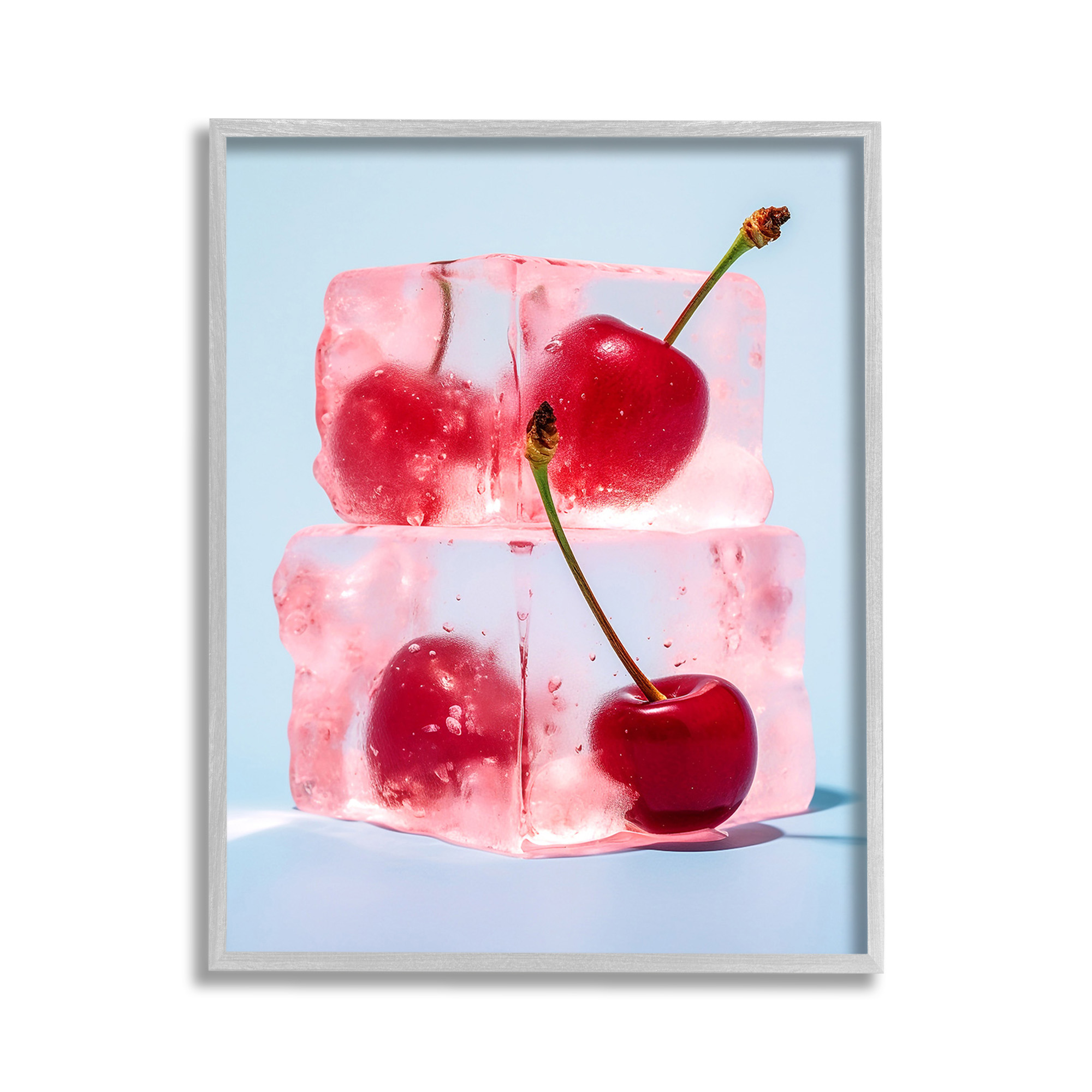 Stupell Industries Cherry Ice Cubes Food & Beverage Painting Gray Framed Art Print Wall Art, 11 x 14