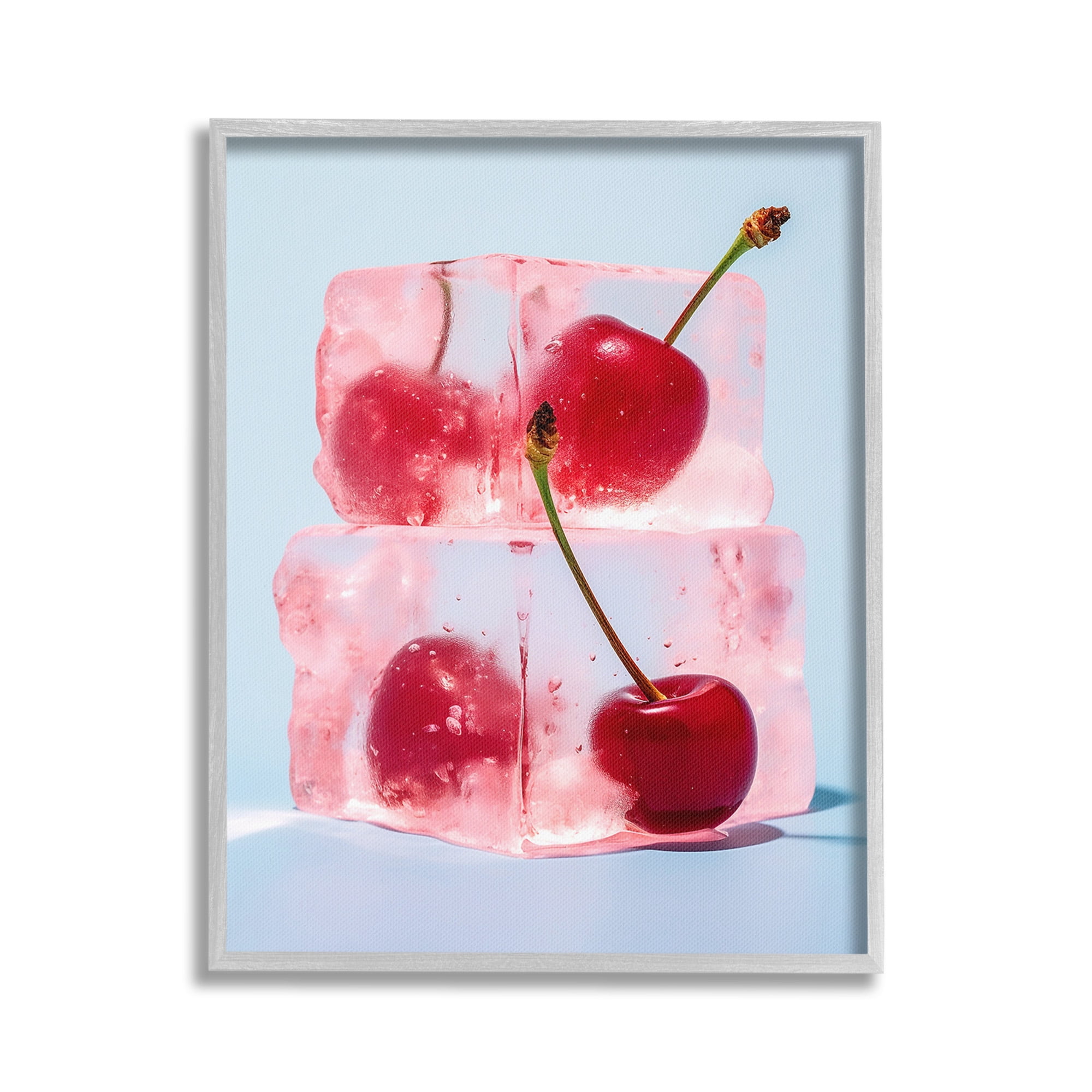 Stupell Industries Cherry Ice Cubes Food & Beverage Painting Gray Framed Art Print Wall Art, 24 x 30
