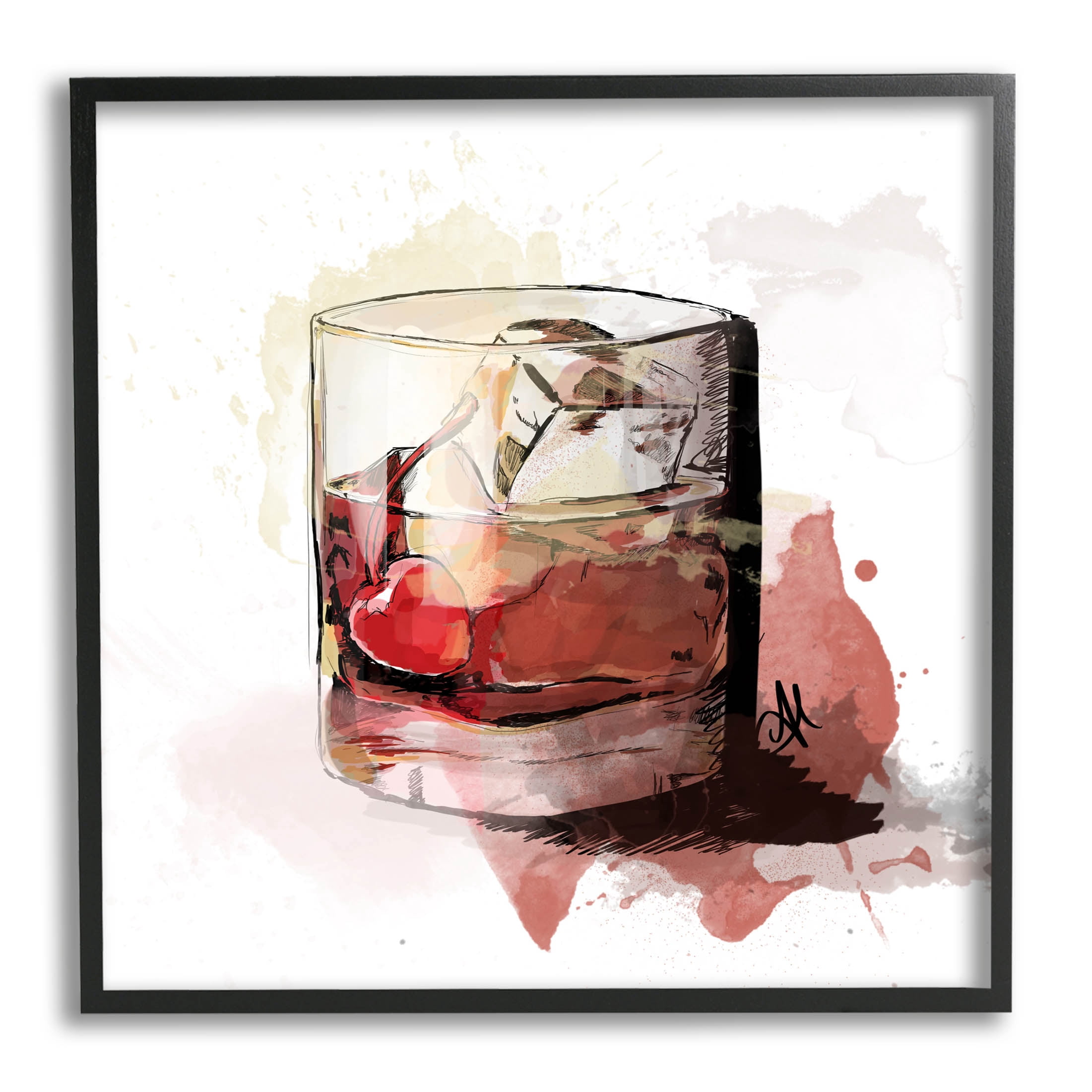 Stupell Industries Cherry Liquor Cocktail Glass Graphic Art Black Framed Art Print Wall Art, Design by Alison Petrie