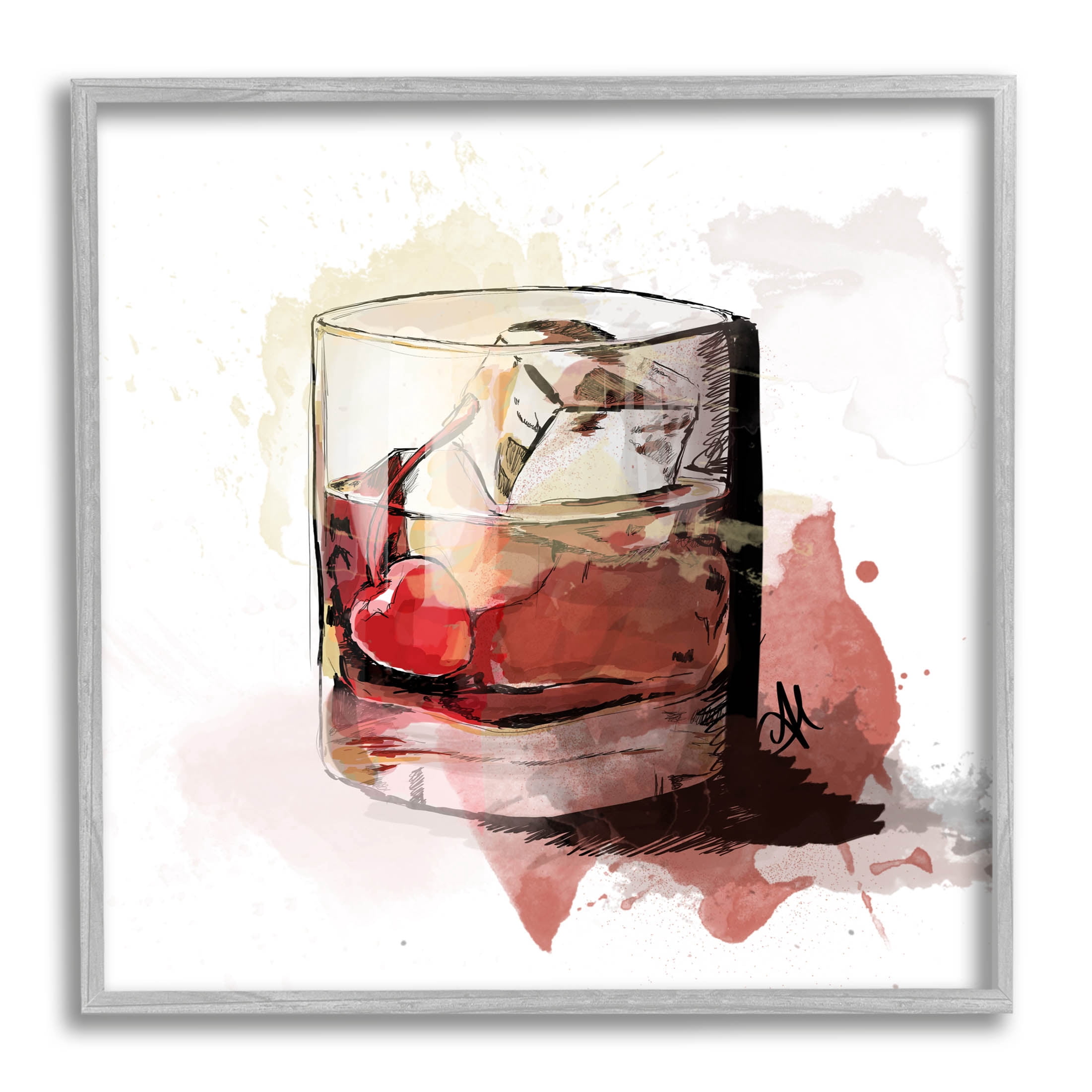 Stupell Industries Cherry Liquor Cocktail Glass Graphic Art Gray Framed Art Print Wall Art, Design by Alison Petrie
