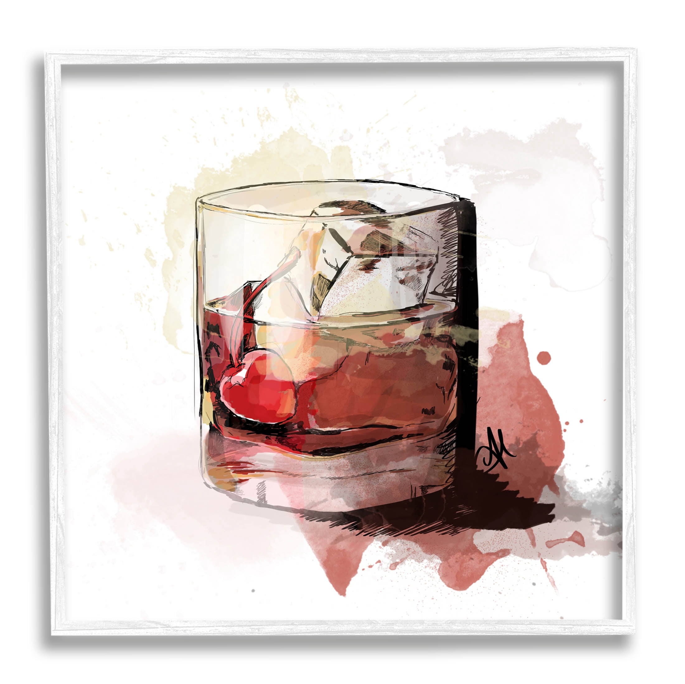Stupell Industries Cherry Liquor Cocktail Glass Graphic Art White Framed Art Print Wall Art, Design by Alison Petrie