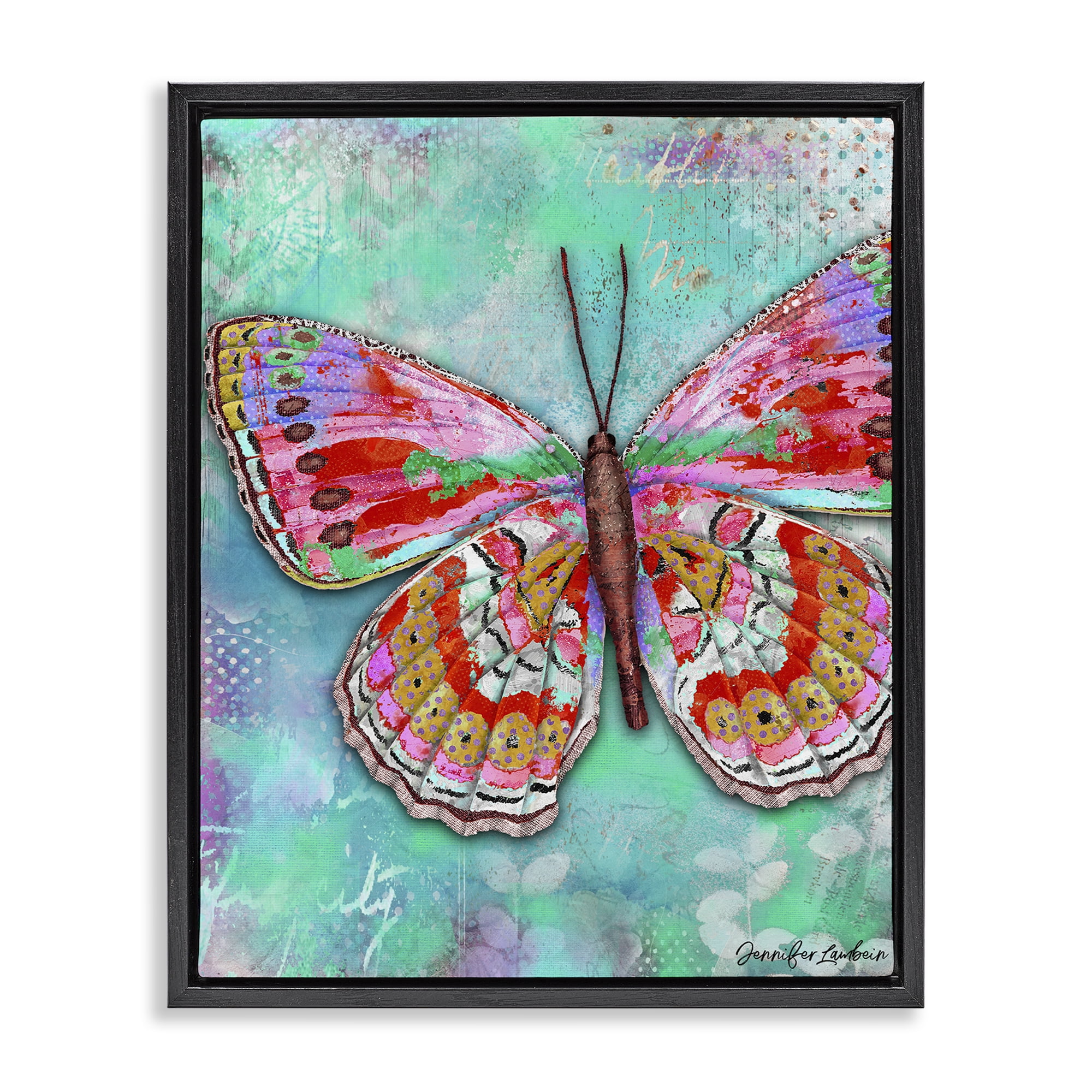 Stupell Industries Cherry Mint Butterfly Animals Painting Black Floater Framed Canvas Art Print Wall Art, 25 x 31