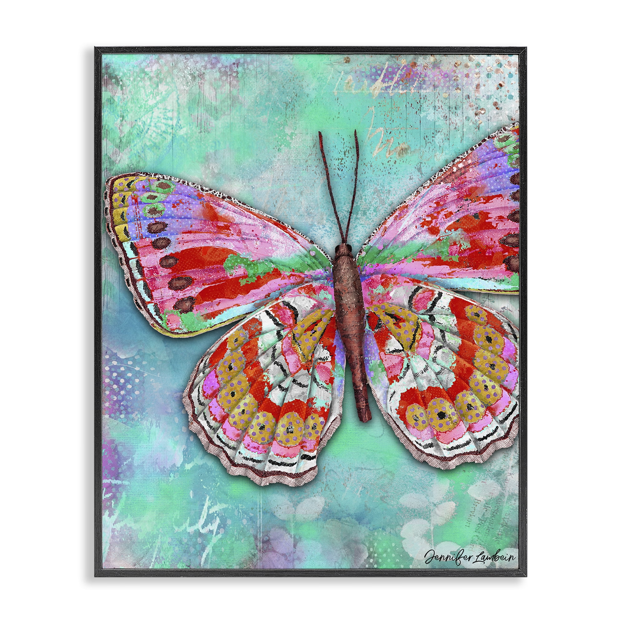 Stupell Industries Cherry Mint Butterfly Animals Painting Black Framed Art Print Wall Art, 16 x 20