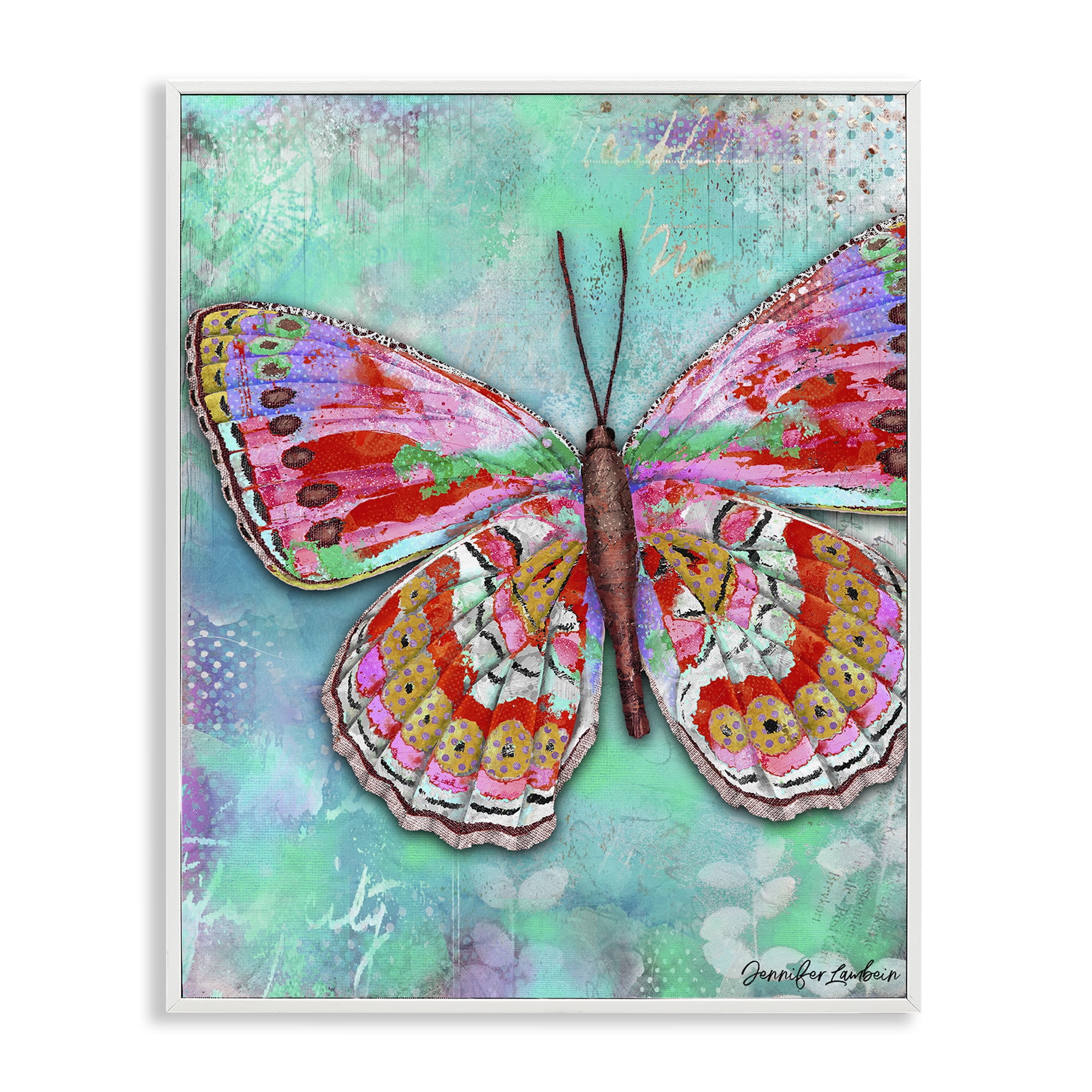 Stupell Industries Cherry Mint Butterfly Animals Painting White Framed Art Print Wall Art, 24 x 30