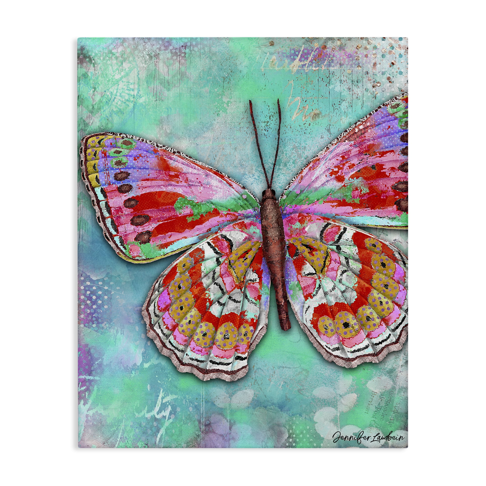 Stupell Industries Cherry Mint Butterfly Animals Painting Wrapped Canvas Art Print Wall Art, 16 x 20
