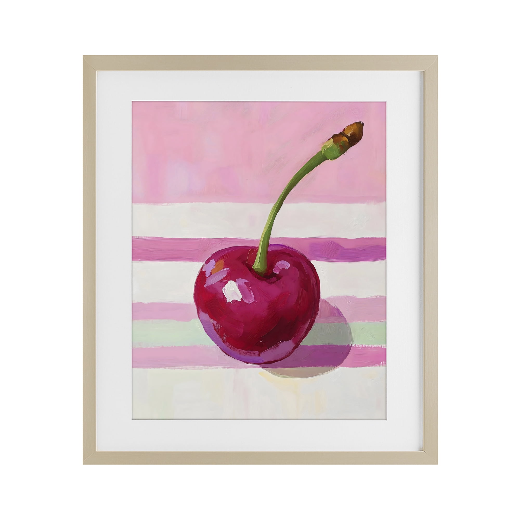 Stupell Industries Cherry on Pink Stripes Birch Framed Print Under Glass, design by The Prints Vibe