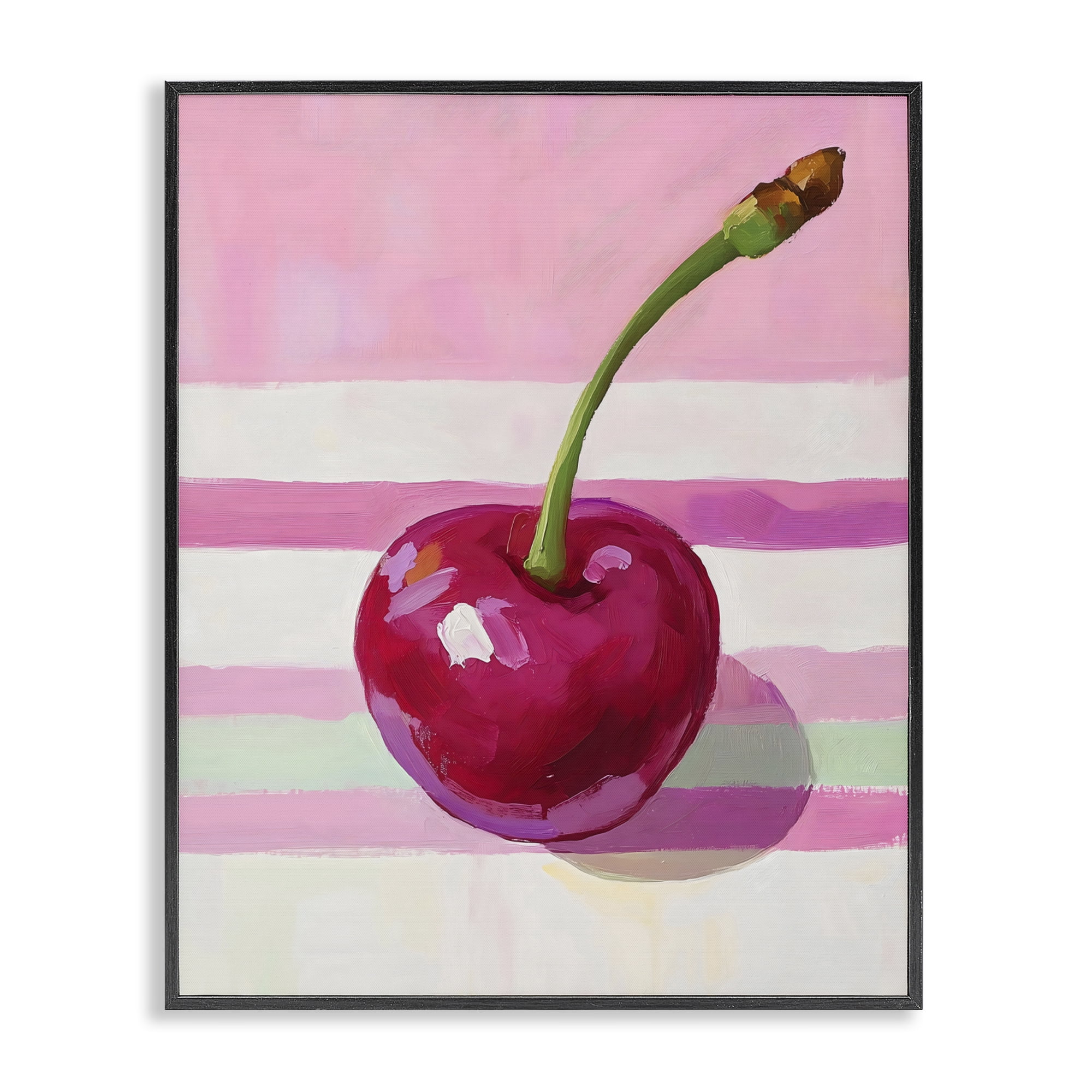 Stupell Industries Cherry on Pink Stripes Black Framed Giclee Art, design by The Prints Vibe