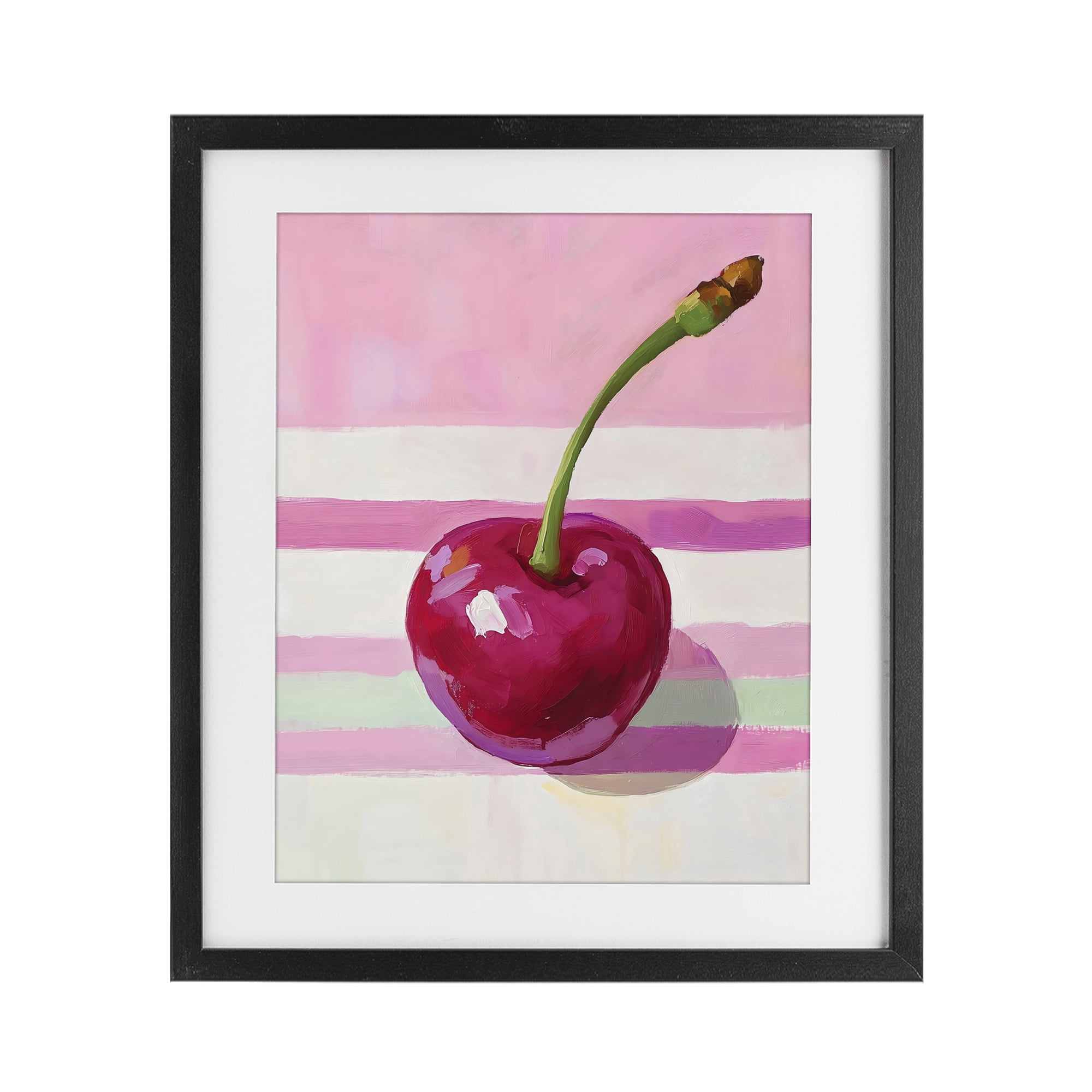 Stupell Industries Cherry on Pink Stripes Black Framed Print Under Glass, design by The Prints Vibe