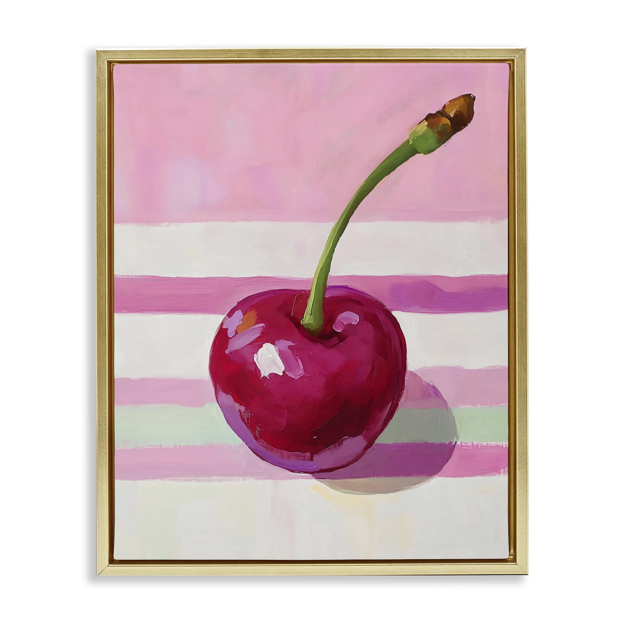Stupell Industries Cherry on Pink Stripes Gold Framed Floater Canvas Wall Art, design by The Prints Vibe