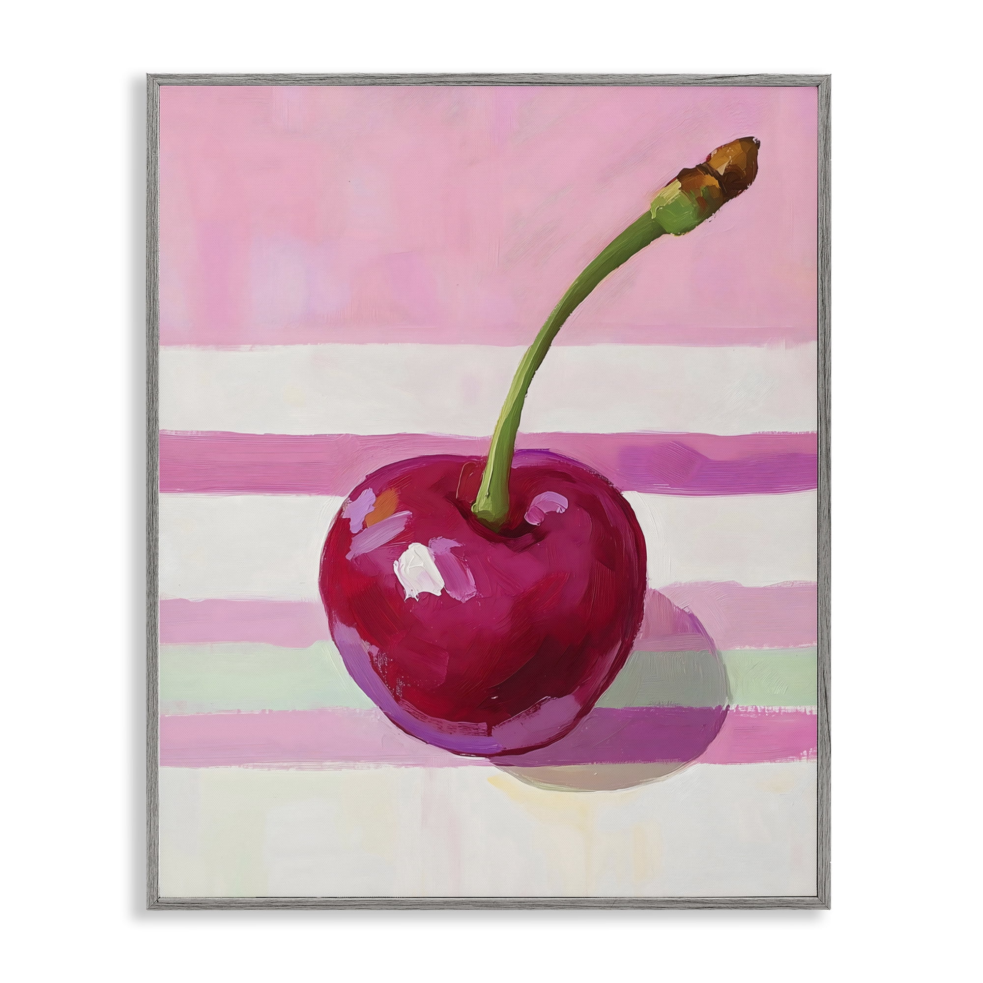 Stupell Industries Cherry on Pink Stripes Gray Framed Giclee Art, design by The Prints Vibe