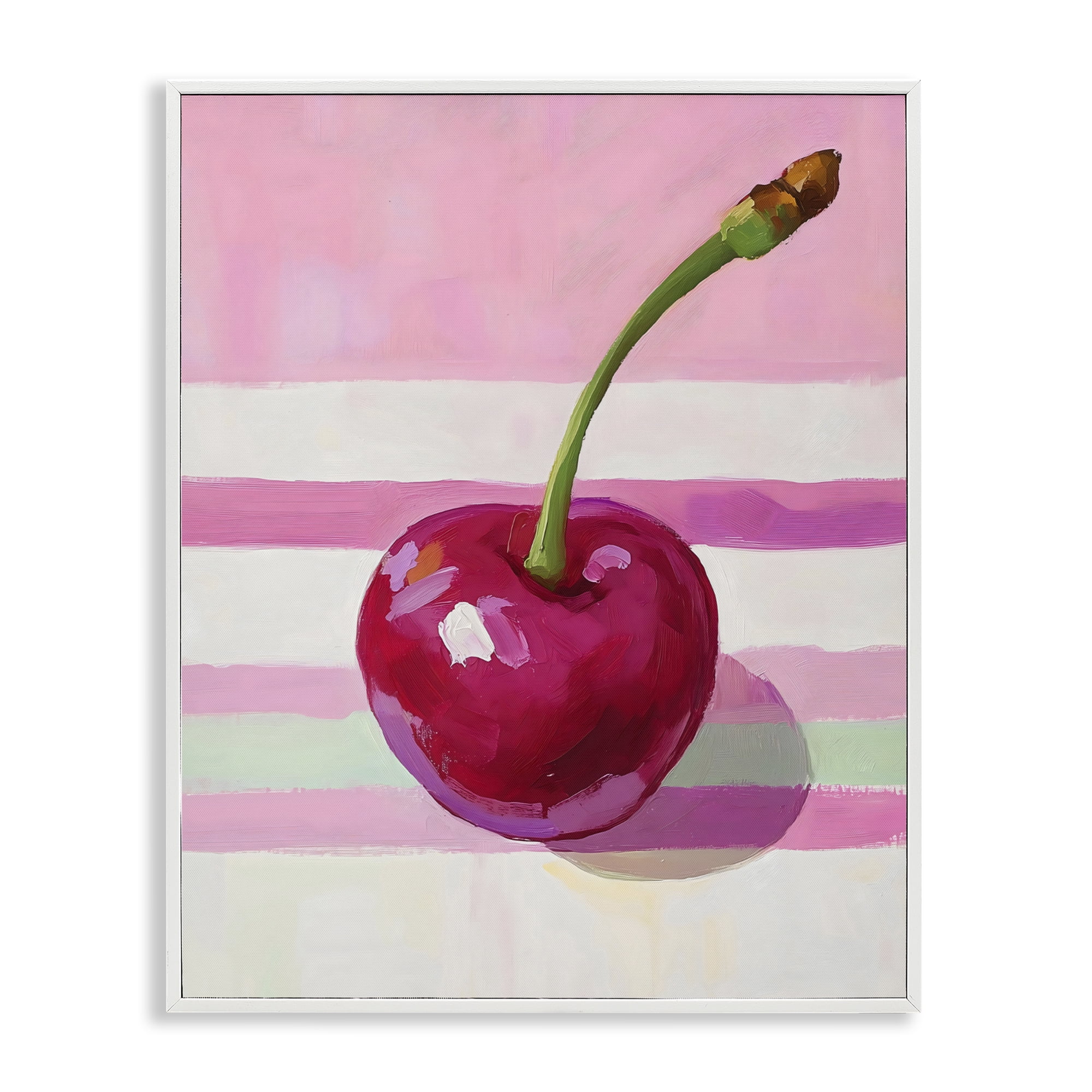 Stupell Industries Cherry on Pink Stripes White Framed Giclee Art, design by The Prints Vibe