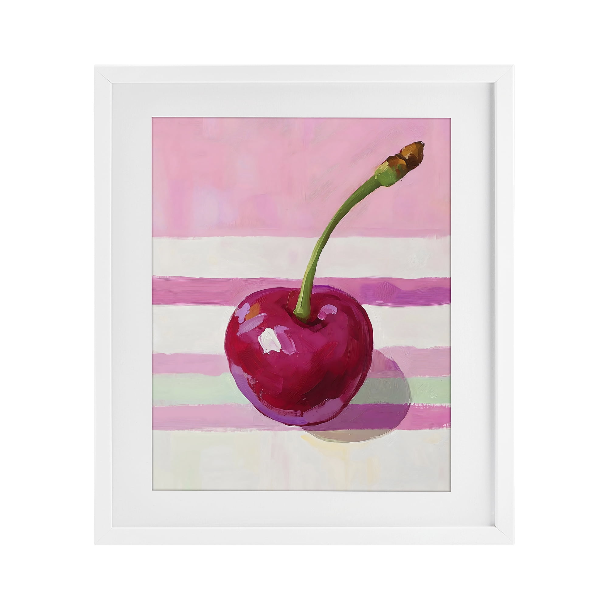 Stupell Industries Cherry on Pink Stripes White Framed Print Under Glass, design by The Prints Vibe