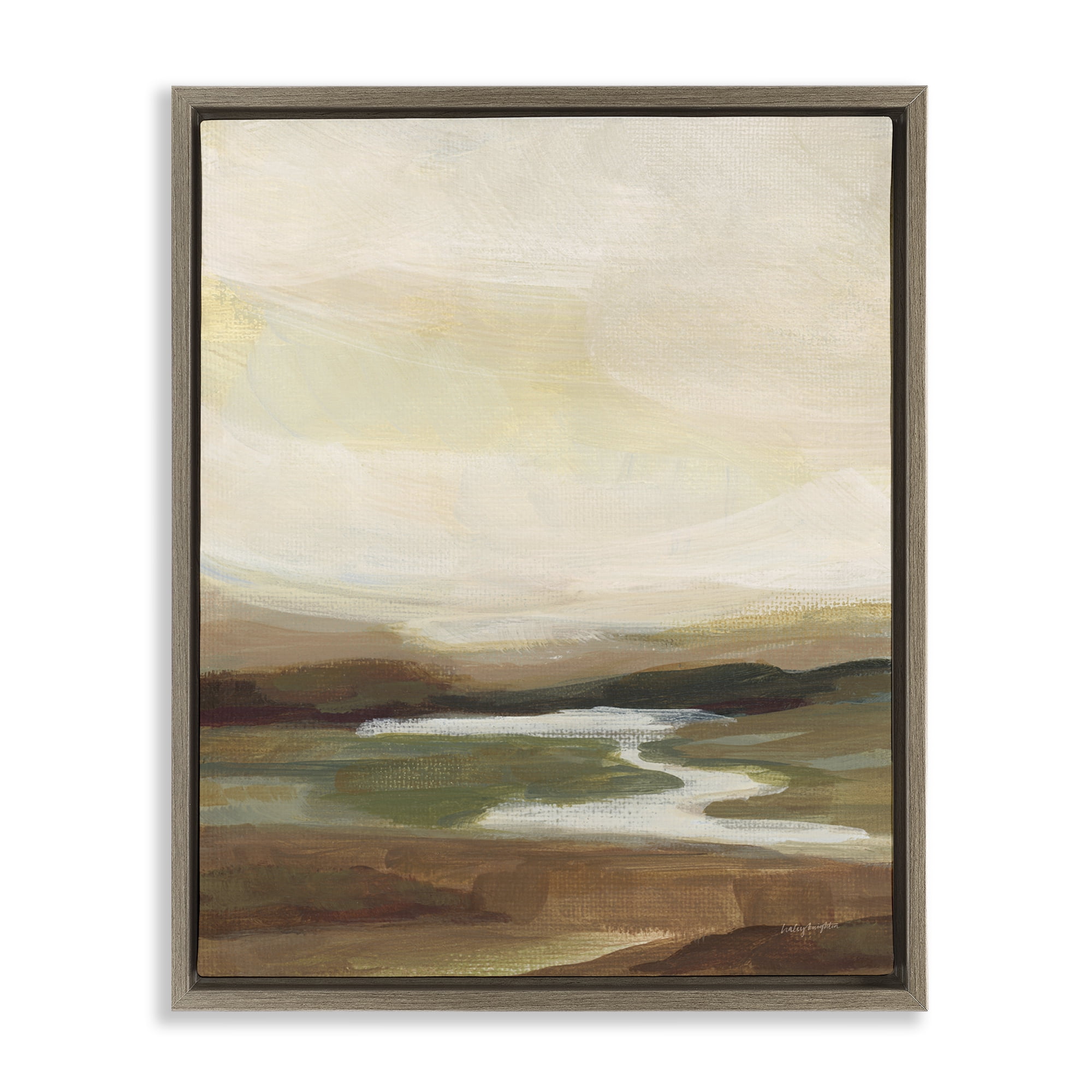Stupell Industries Chestnut Springs River Landscape Painting Brown Floater Framed Art Print Wall Art, 17 x 21