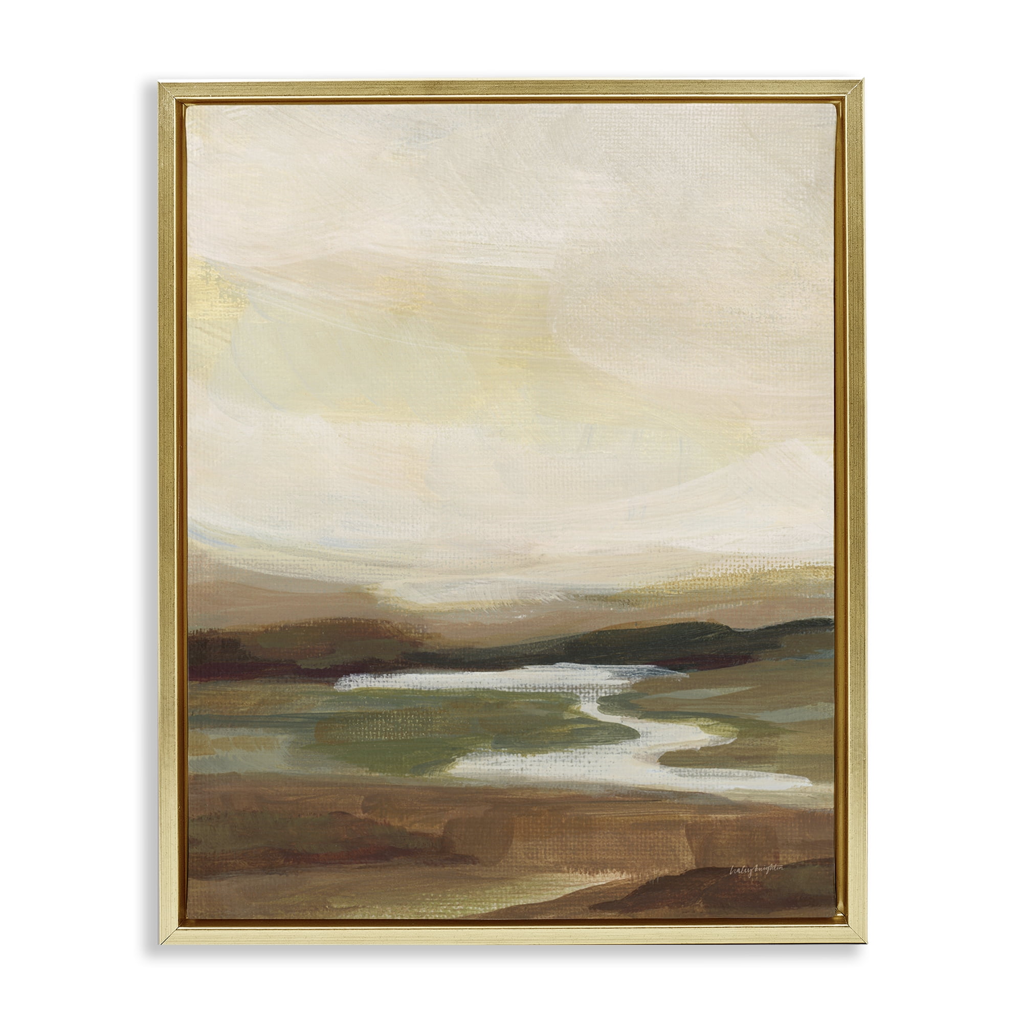 Stupell Industries Chestnut Springs River Landscape Painting Gold Floater Framed Art Print Wall Art, 17 x 21