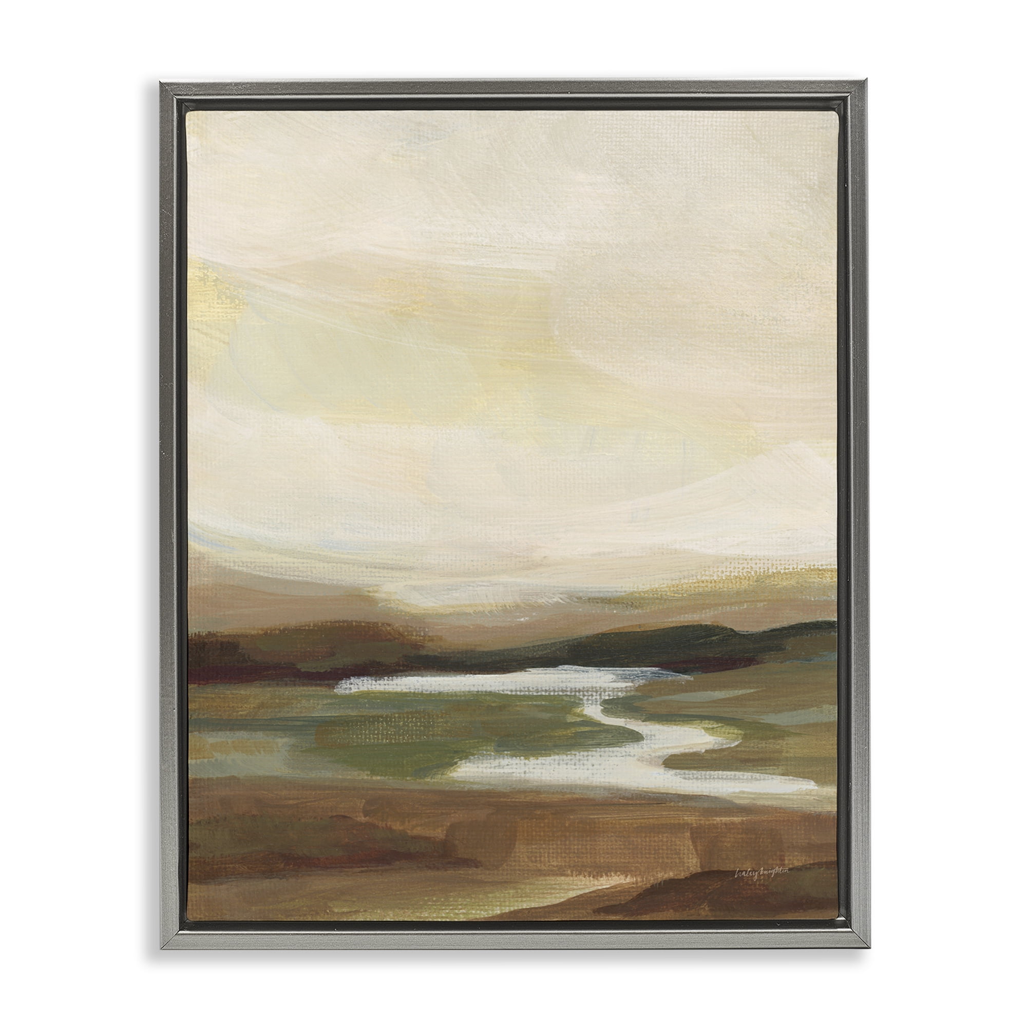 Stupell Industries Chestnut Springs River Landscape Painting Gray Floater Framed Art Print Wall Art, 17 x 21