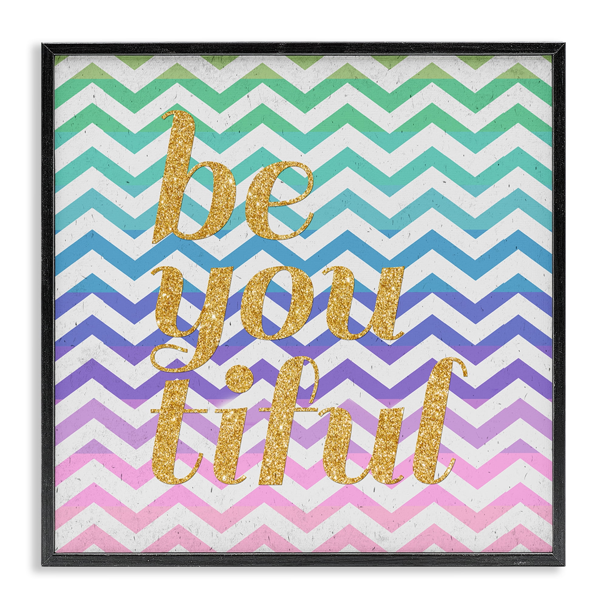 Stupell Industries Chevron Beautiful Phrase Text & Numbers Painting Black Framed Art Print Wall Art, 24 x 24