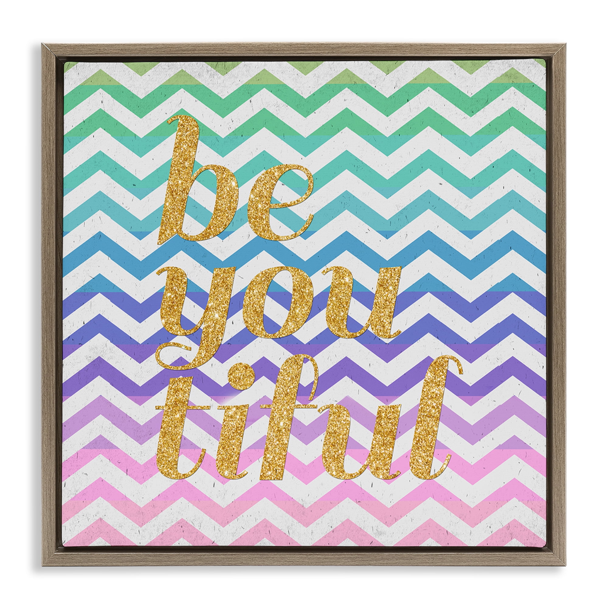 Stupell Industries Chevron Beautiful Phrase Text & Numbers Painting Brown Floater Framed Canvas Art Print Wall Art, 25 x 25