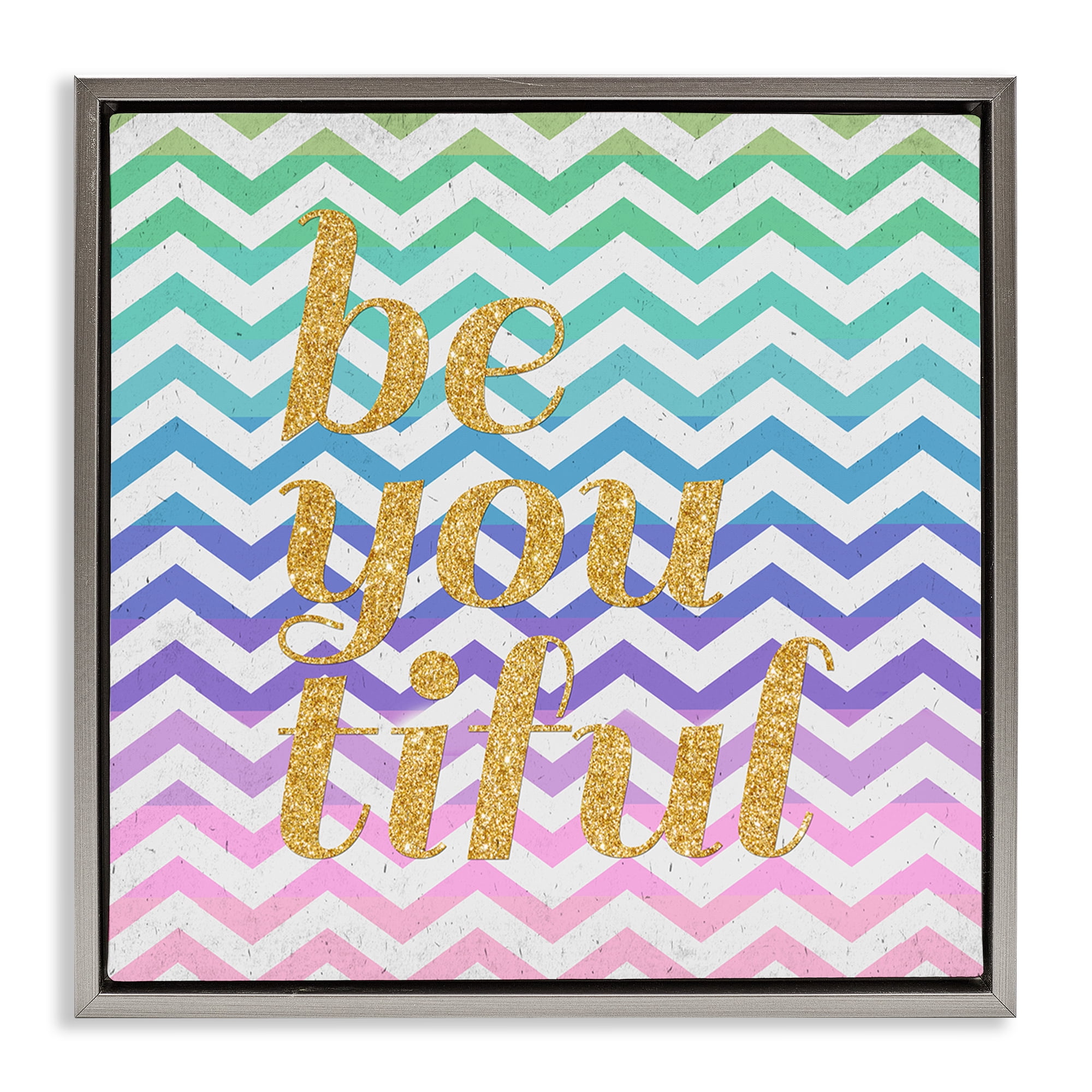 Stupell Industries Chevron Beautiful Phrase Text & Numbers Painting Gray Floater Framed Canvas Art Print Wall Art, 25 x 25