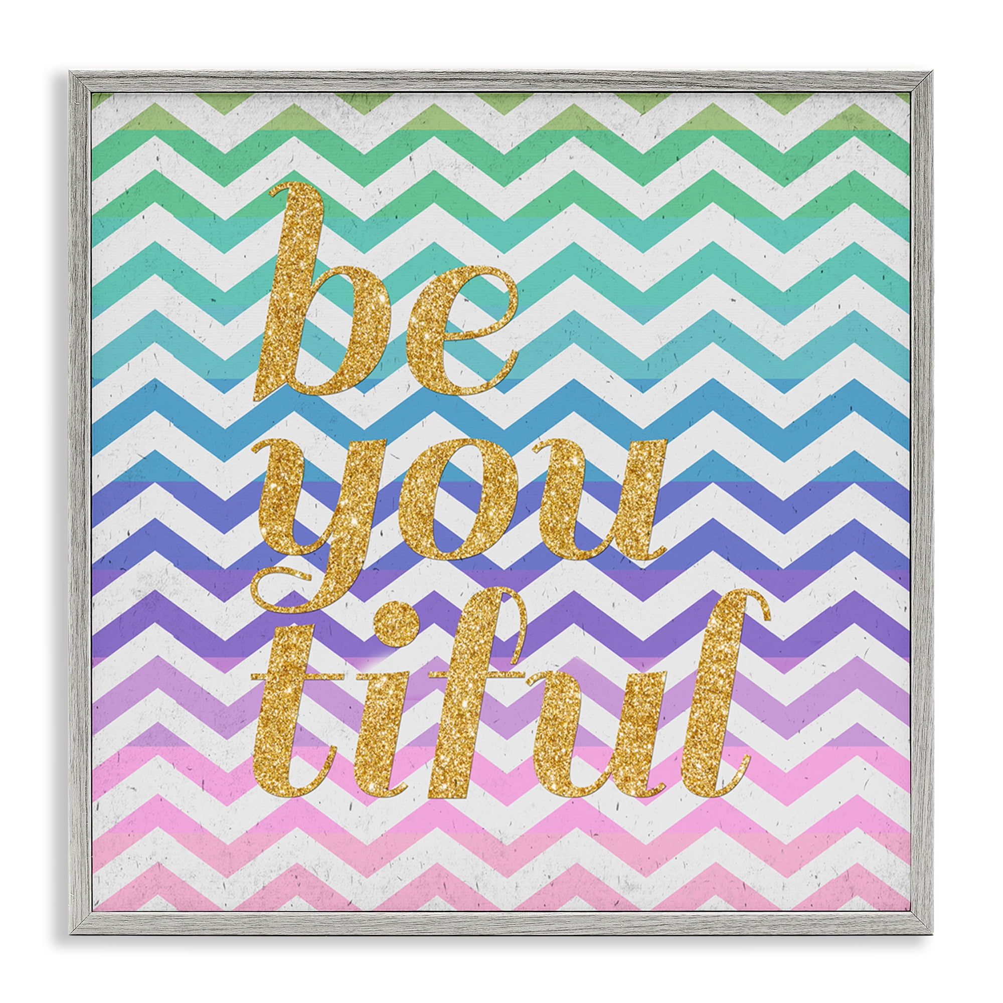 Stupell Industries Chevron Beautiful Phrase Text & Numbers Painting Gray Framed Art Print Wall Art, 12 x 12