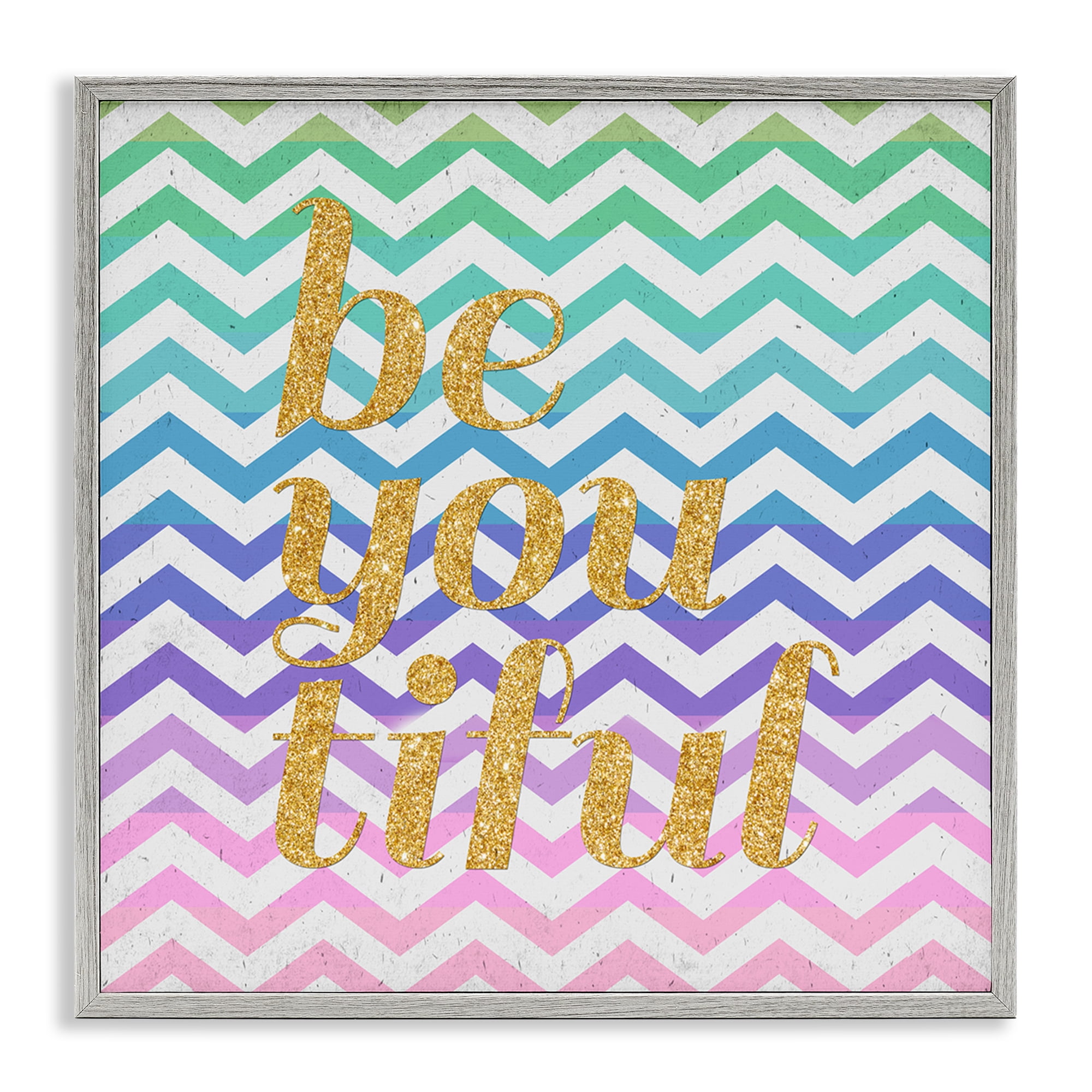 Stupell Industries Chevron Beautiful Phrase Text & Numbers Painting Gray Framed Art Print Wall Art, 17 x 17