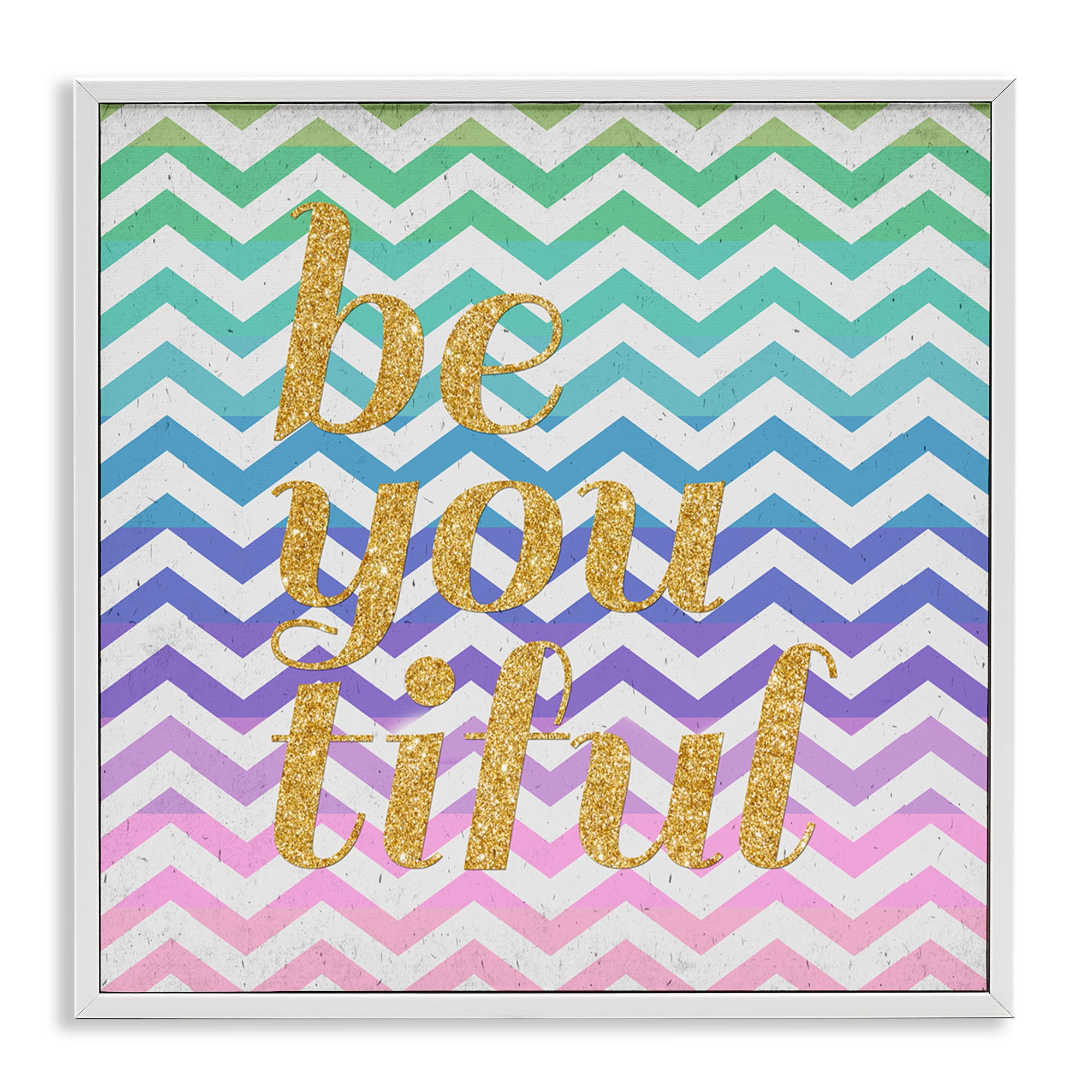 Stupell Industries Chevron Beautiful Phrase Text & Numbers Painting White Framed Art Print Wall Art, 12 x 12