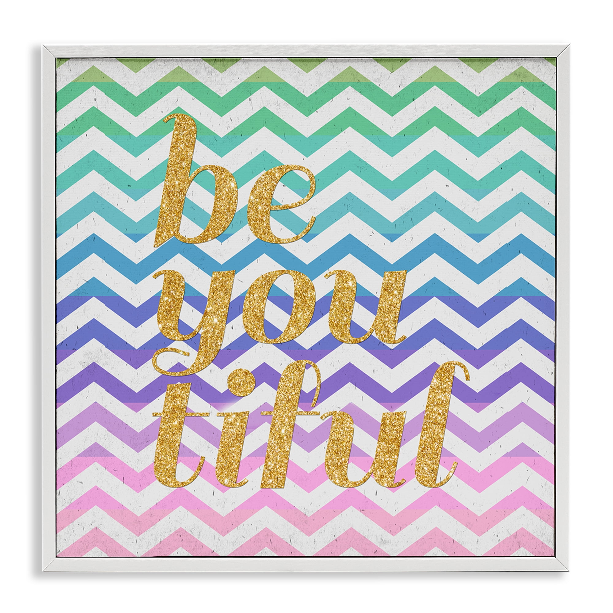 Stupell Industries Chevron Beautiful Phrase Text & Numbers Painting White Framed Art Print Wall Art, 17 x 17