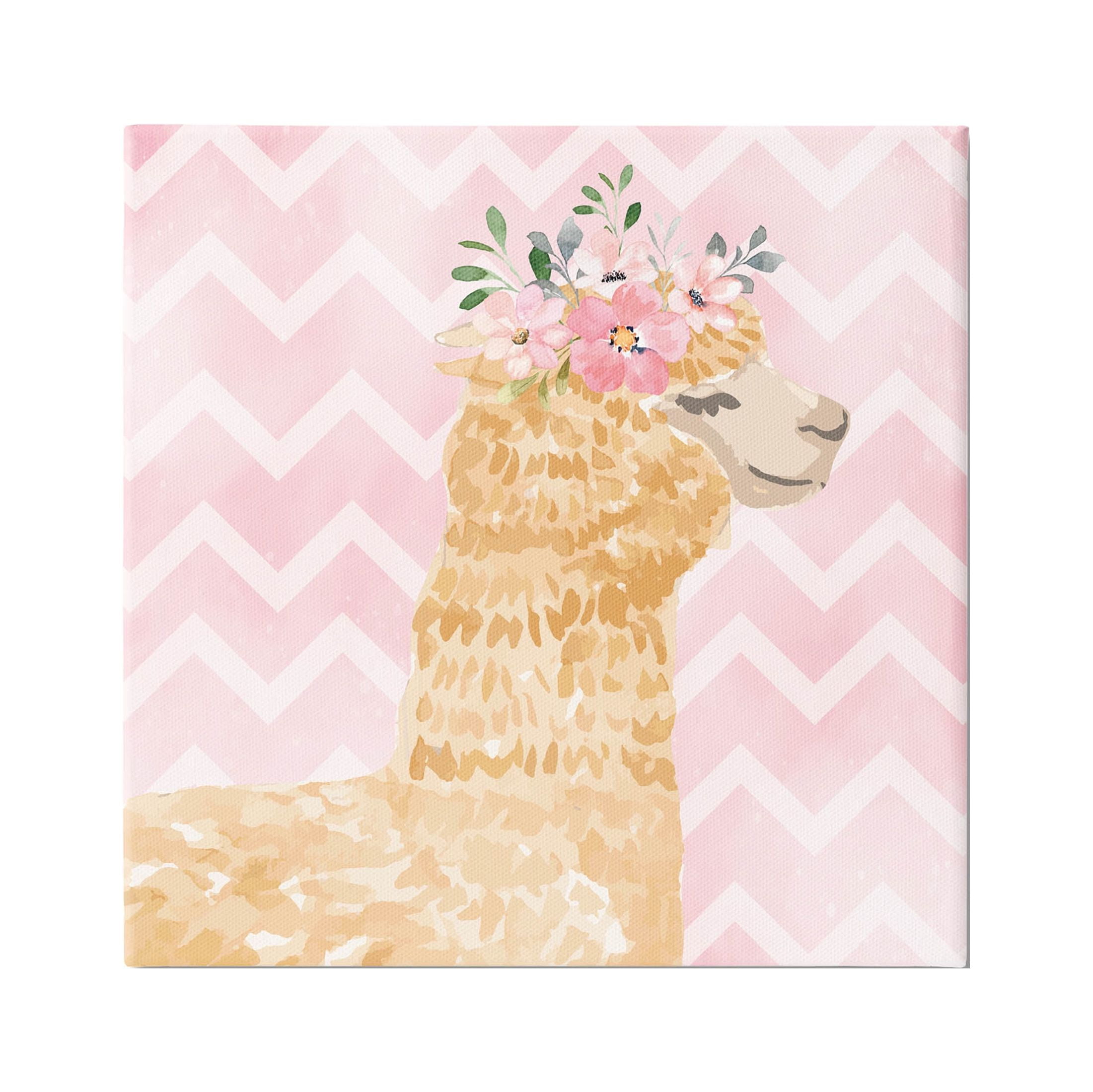Stupell Industries Chevron Patterned Alpaca Blooms Graphic Art Gallery Wrapped Canvas Print Wall Art, Design by ND Art