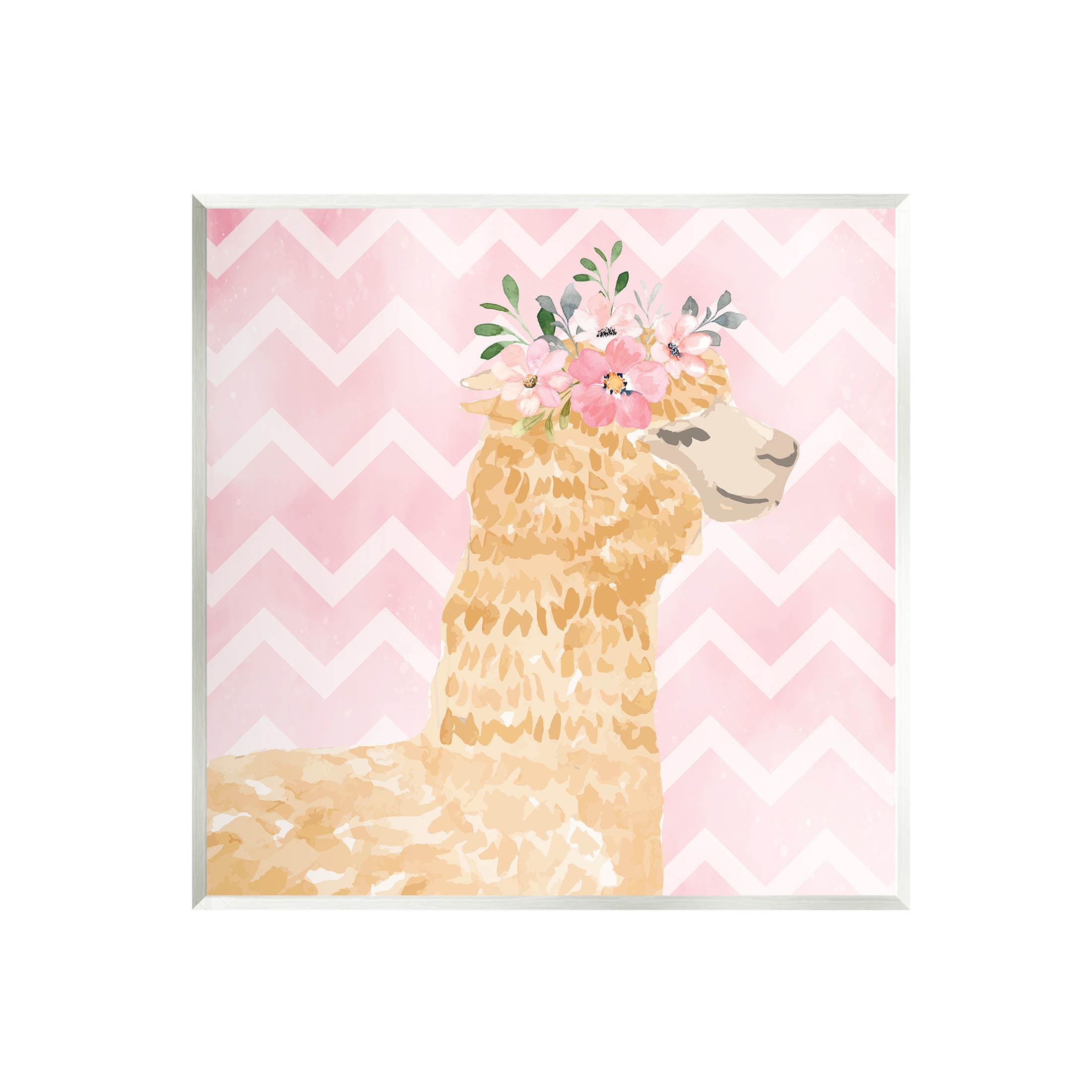 Stupell Industries Chevron Patterned Alpaca Blooms Graphic Art Unframed Art Print Wall Art, Design by ND Art