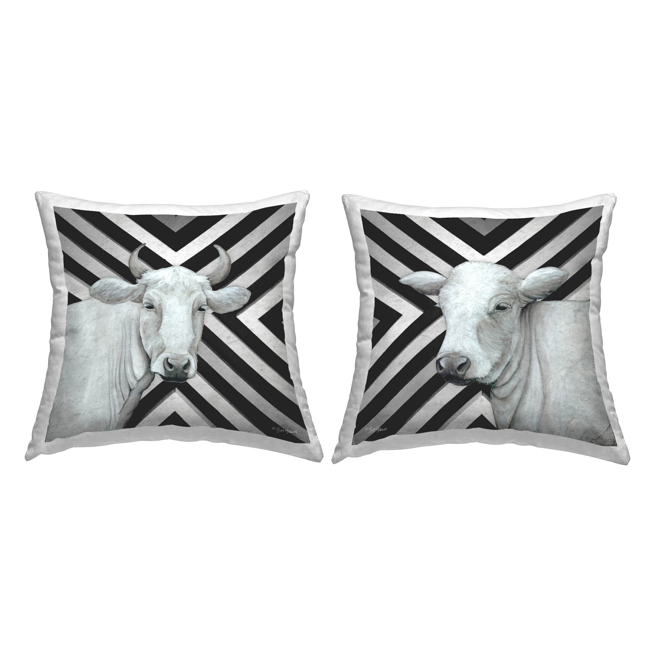 Stupell Industries Chevron Stripes Cattle Portrait Printed Throw Pillow Design by Britt Hallowell (Set of 2)