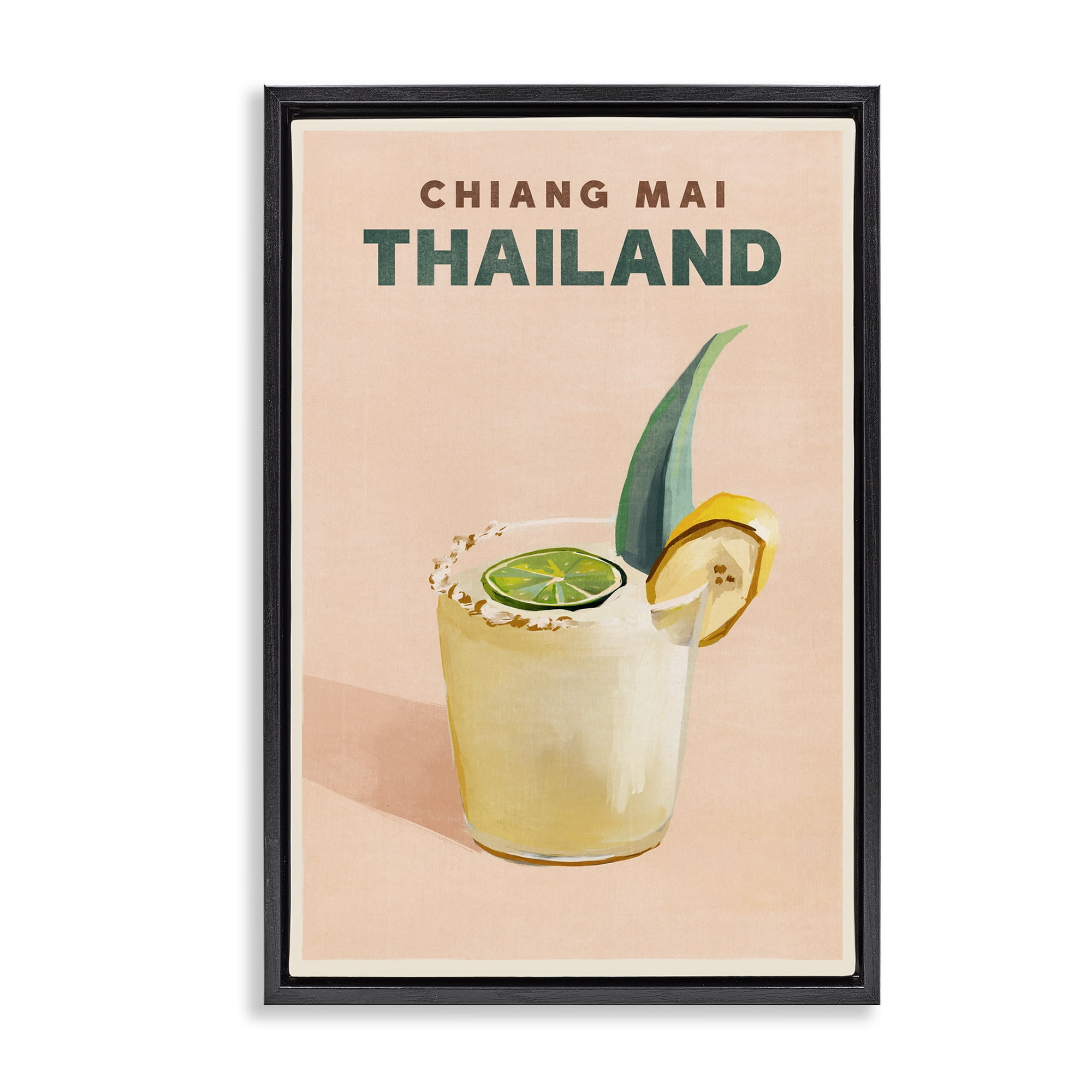 Stupell Industries Chiang Mai Thailand Cocktail Food & Beverage Painting Black Floater Framed Canvas Art Print Wall Art, 17 x 25