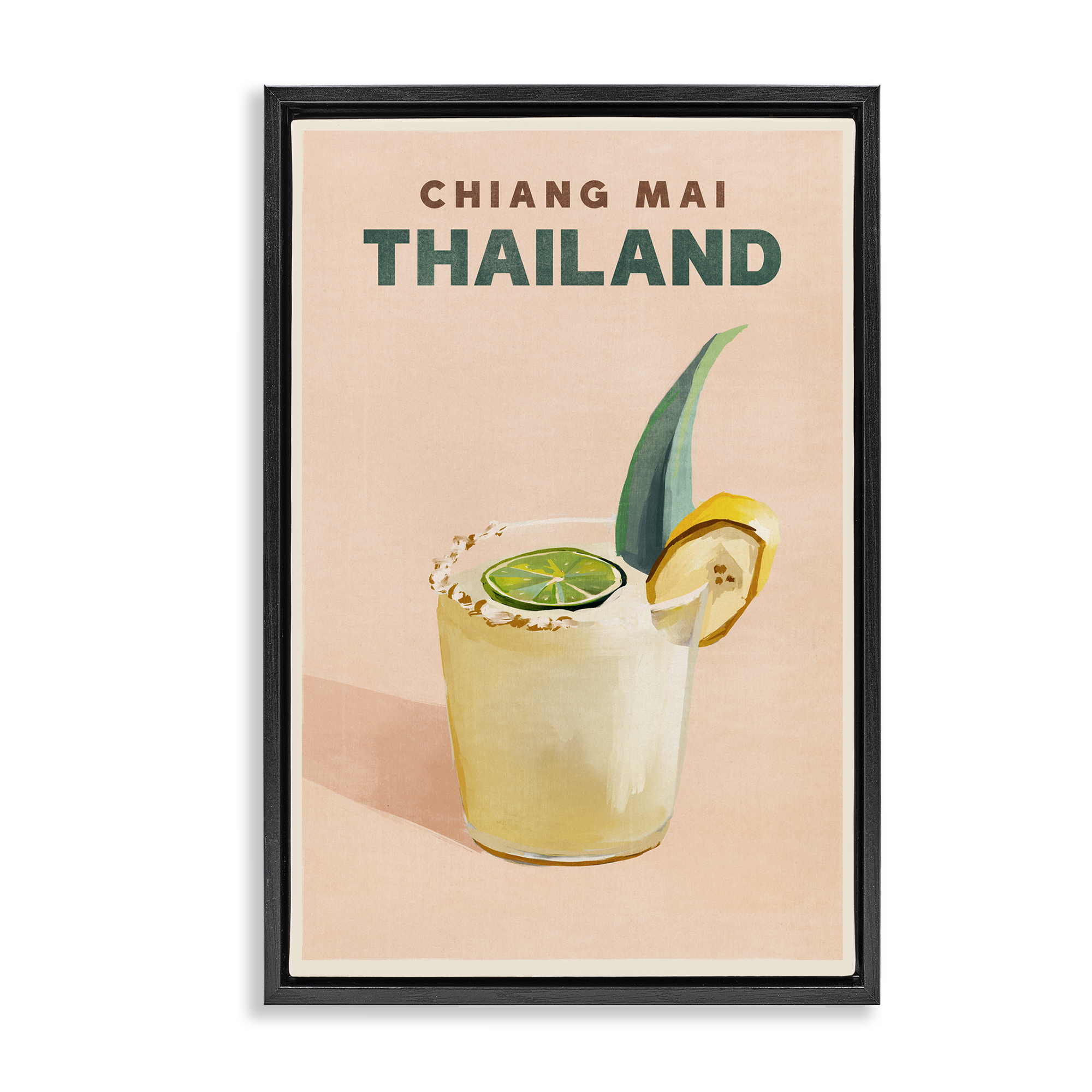 Stupell Industries Chiang Mai Thailand Cocktail Food & Beverage Painting Black Floater Framed Canvas Art Print Wall Art, 21 x 31
