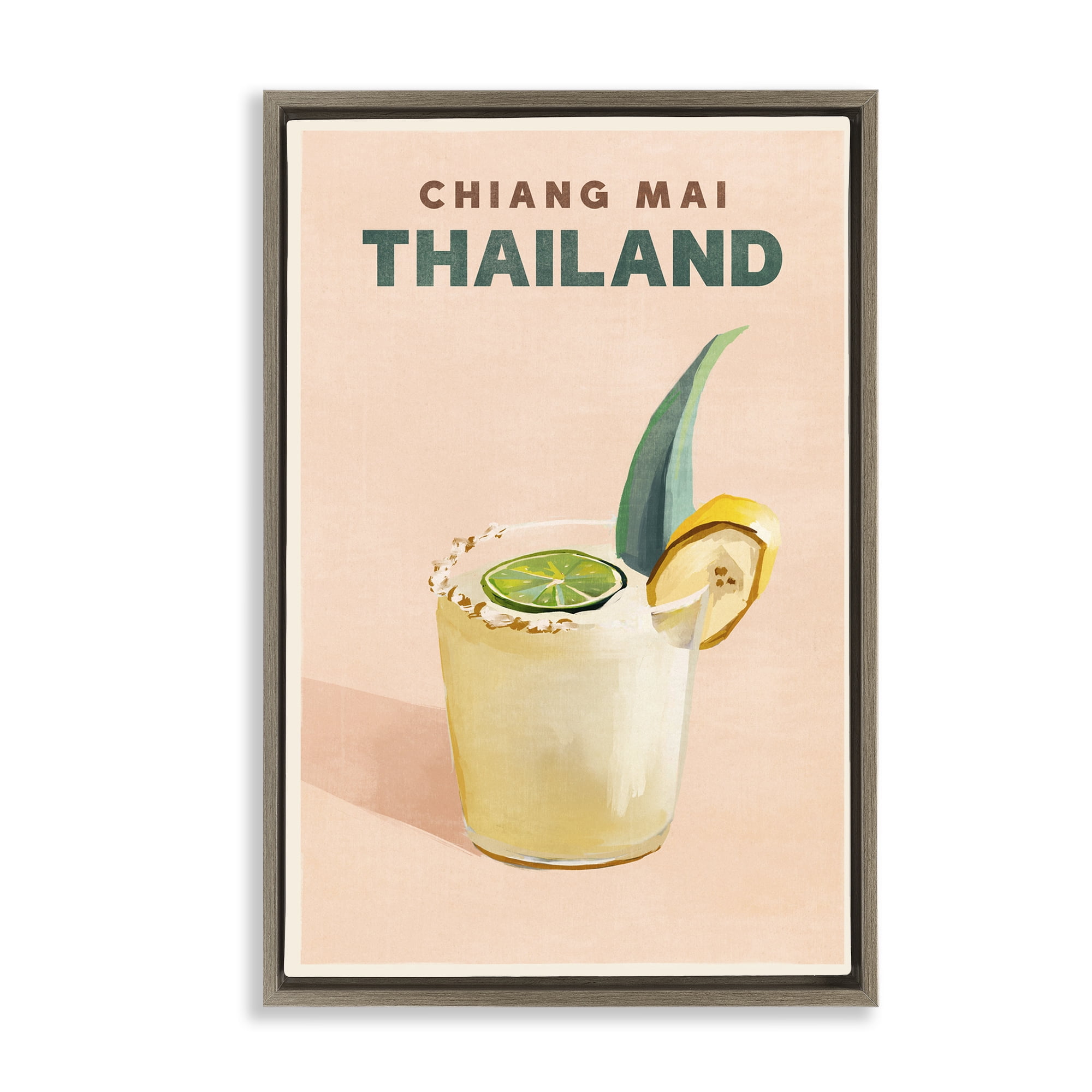 Stupell Industries Chiang Mai Thailand Cocktail Food & Beverage Painting Brown Floater Framed Canvas Art Print Wall Art, 21 x 31